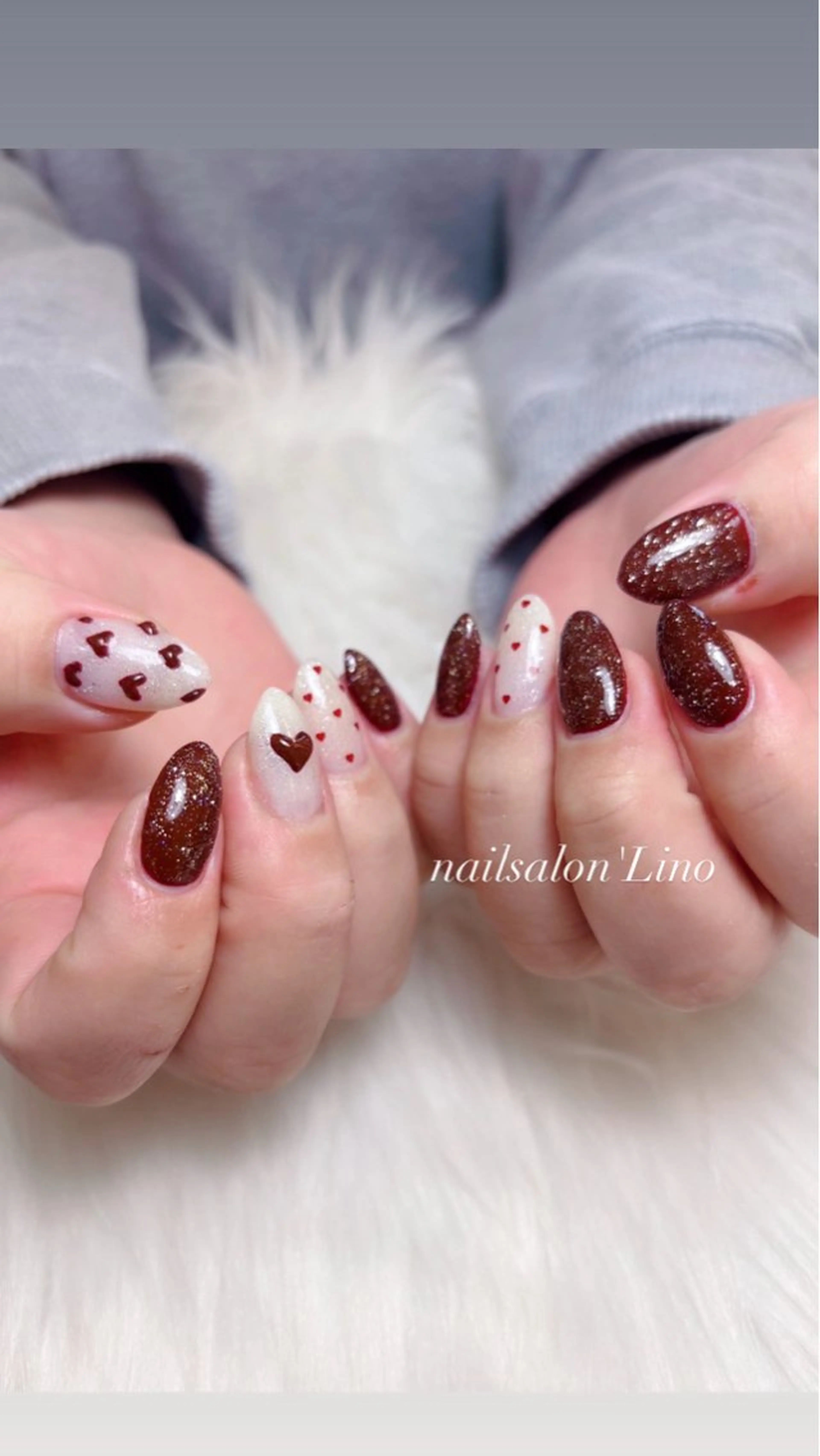 ネイル ハート ぷっくりネイル バレンタイン Lino𓂃⟡.· Chizuruのネイルデザイン