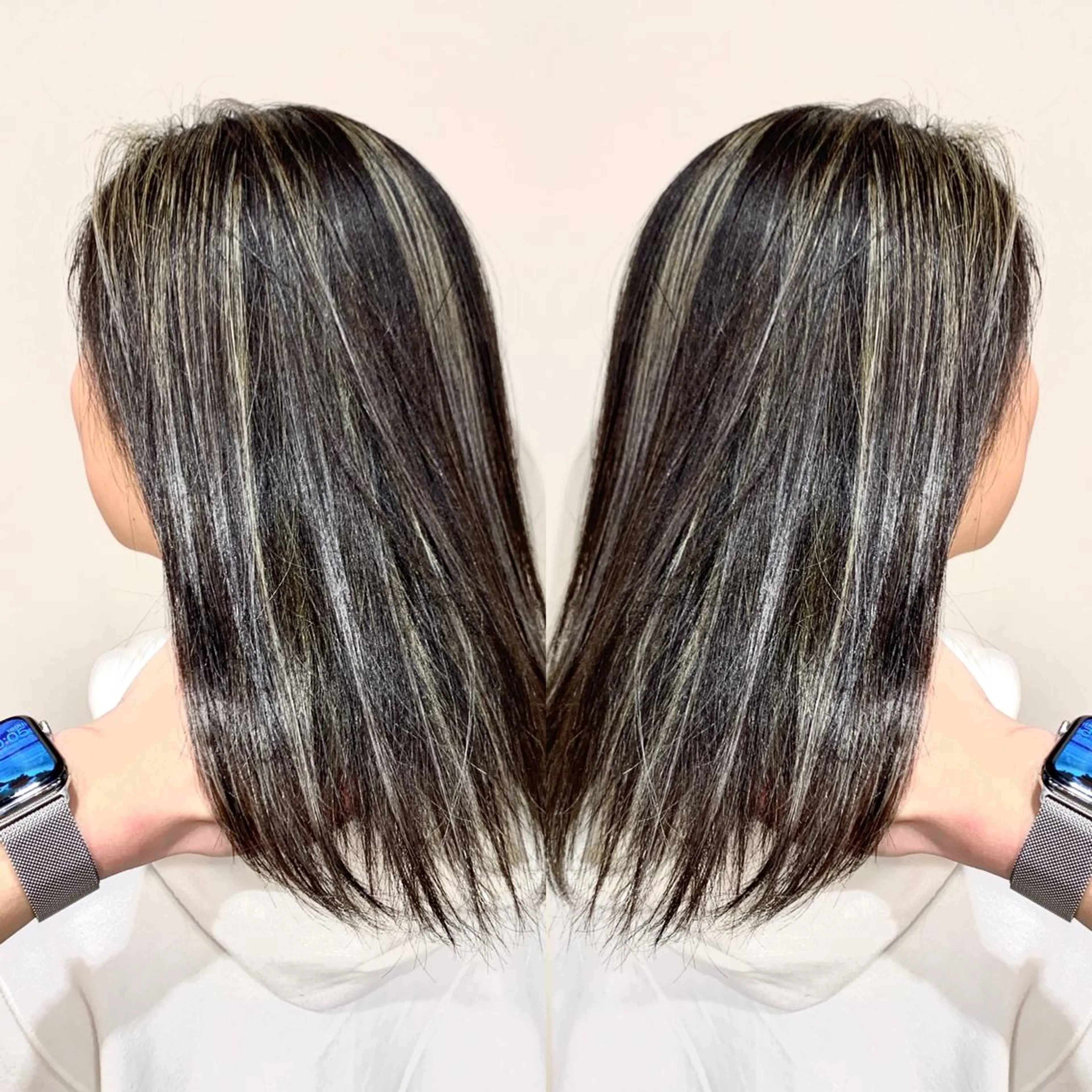 ミディアム カラー バレイヤージュ ハイライトカラー 3Dハイライト ハイライト レイヤーカット 岡崎勇人/レイヤー/ 韓国/ケラチンTRのヘアスタイル