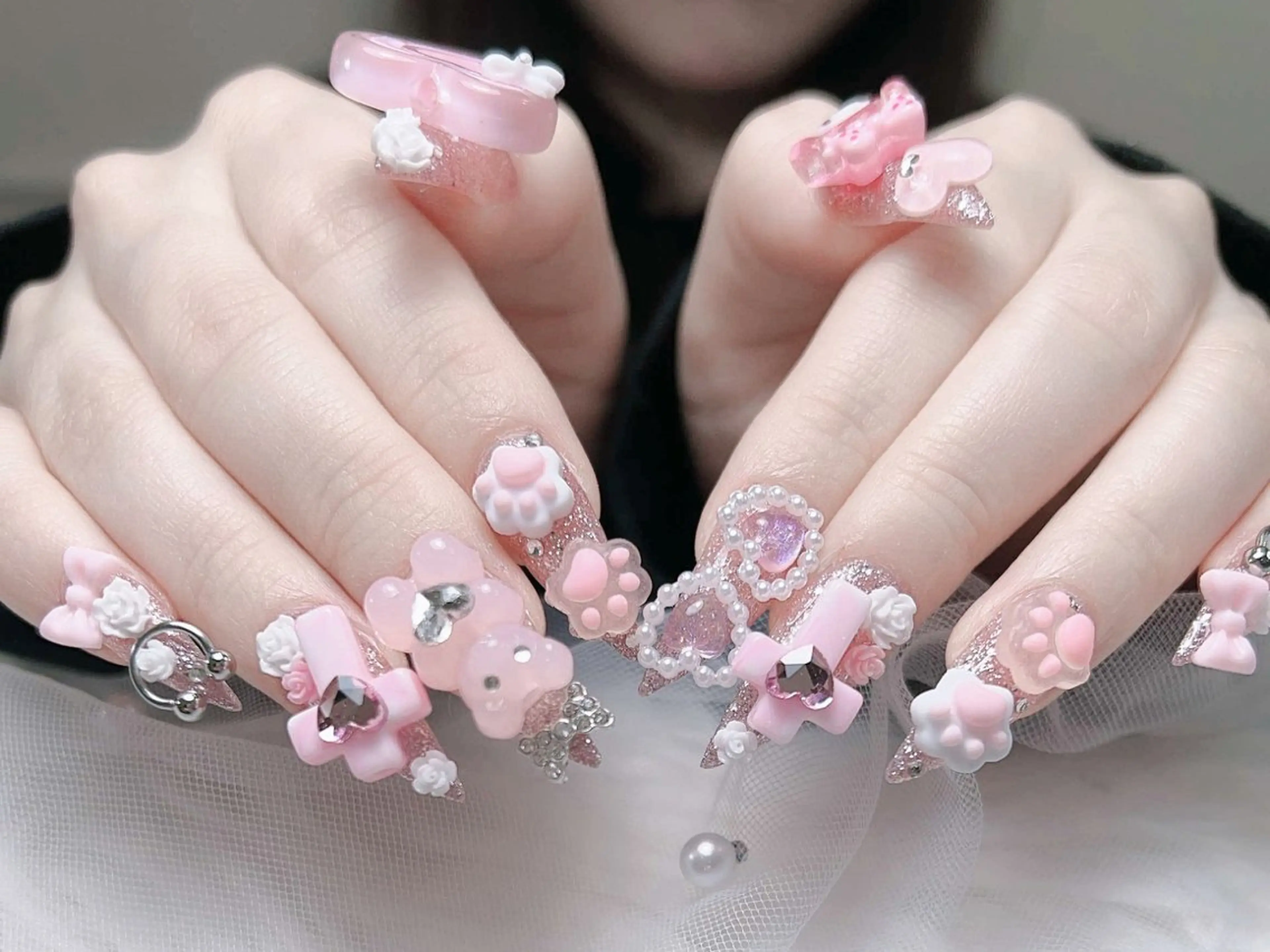 ネイル キラキラネイル スカルプネイル ハンドネイル MoMoA Nail ネイル長さ出し専門店のネイルデザイン