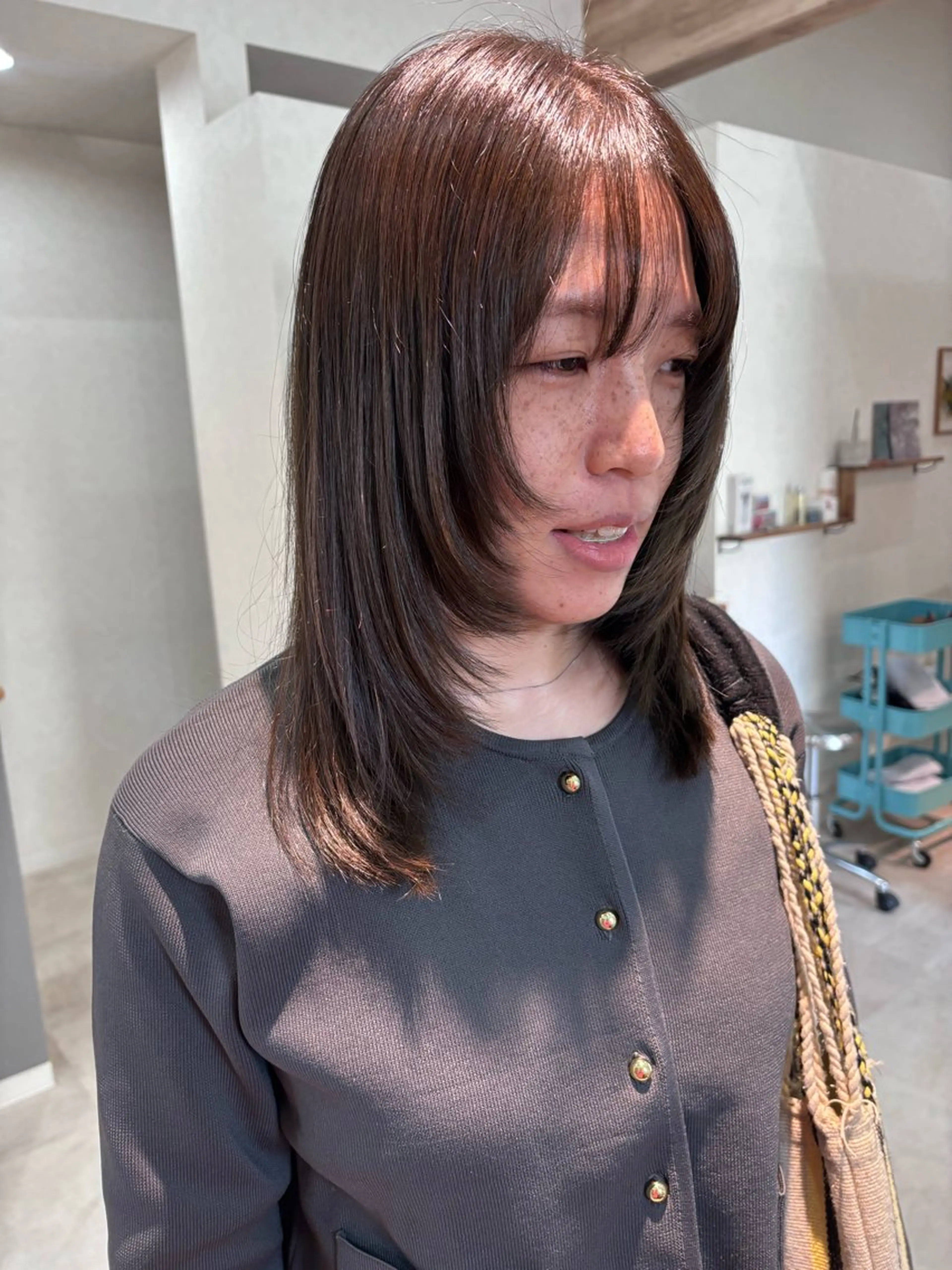 ミディアム カラー カット ヘアカラー トリートメント en,ボブ/レイヤー パーマ/透明感カラーのヘアスタイル