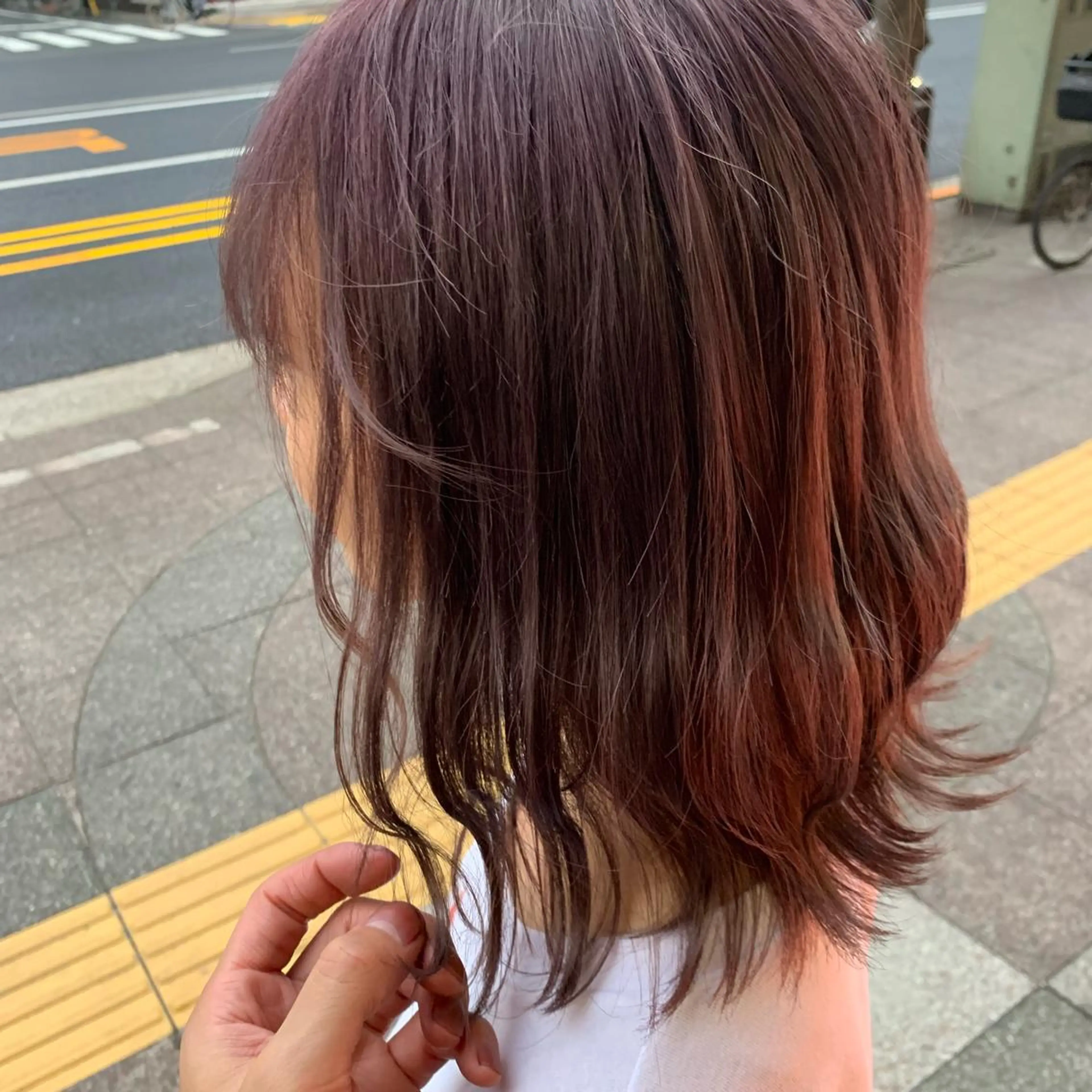 ミディアム ピンクブラウン パープルカラー ボブ 🟤TAP🟤 木曳野　金沢店のヘアスタイル