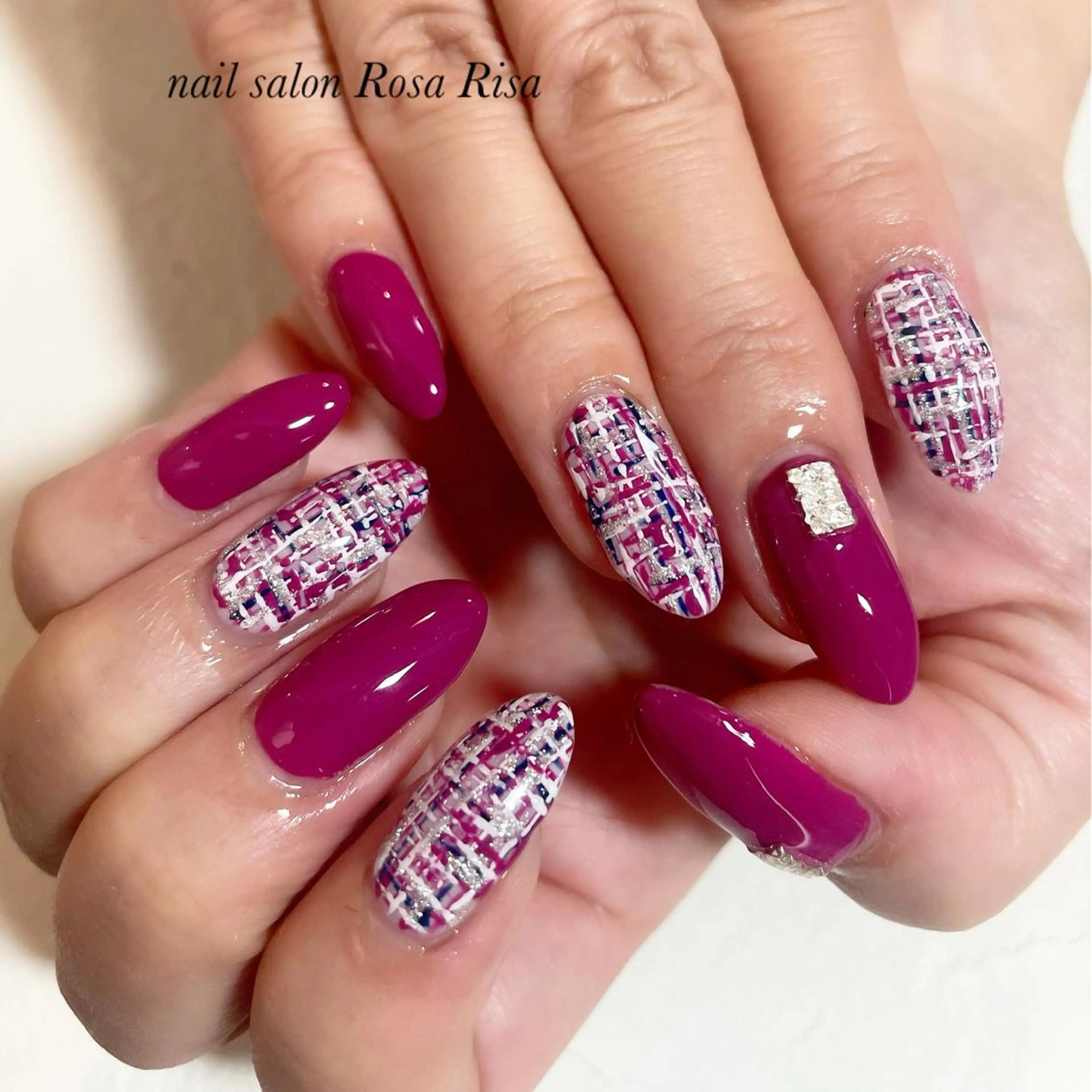 セミロング ネイル ツイードネイル ネイルスタジオ シェイクユアハンズのネイルデザイン