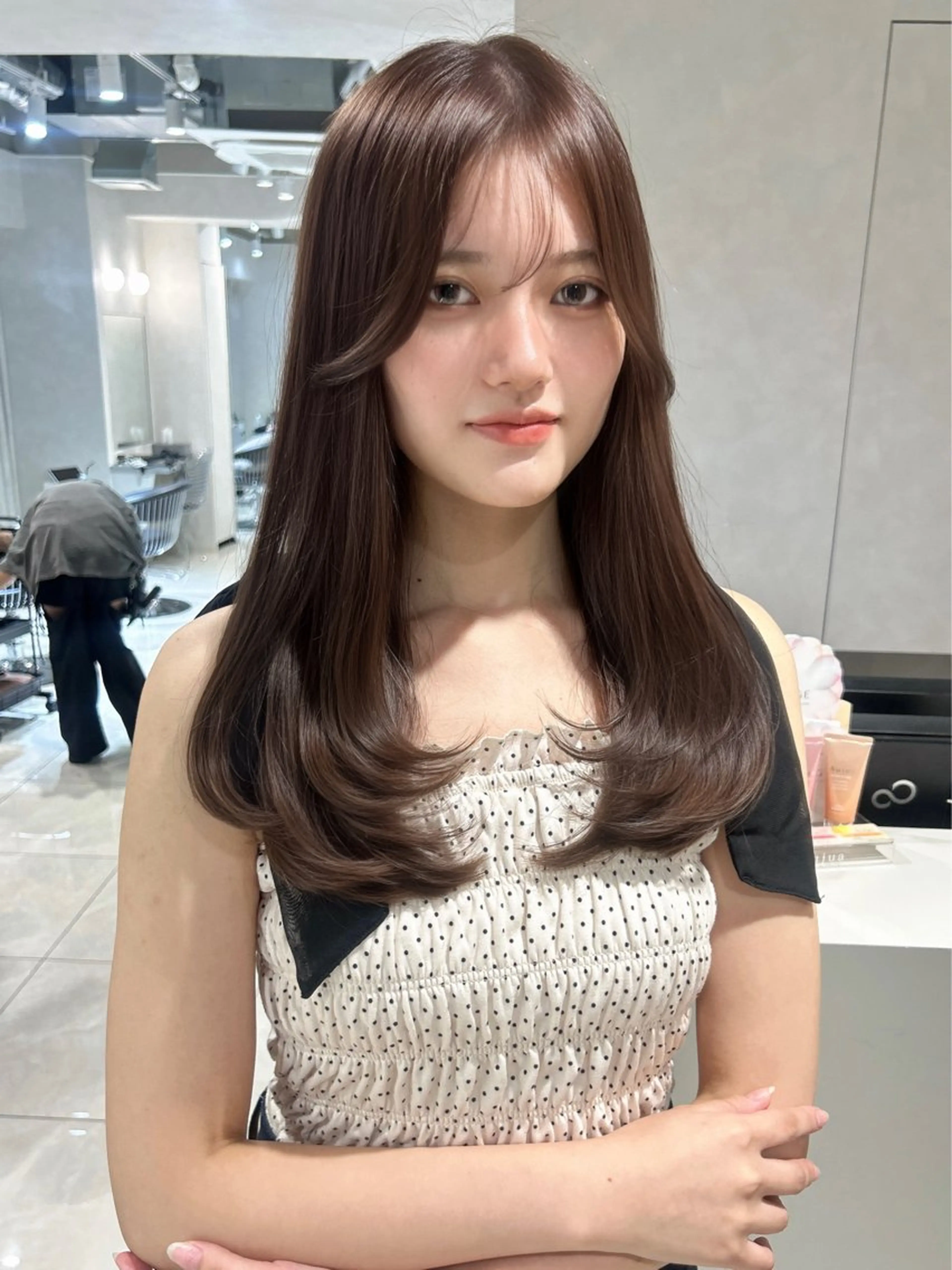 ロング チョコレートブラウン レイヤーカット 韓国レイヤー×髪質 改善︎💕︎あかねのヘアスタイル