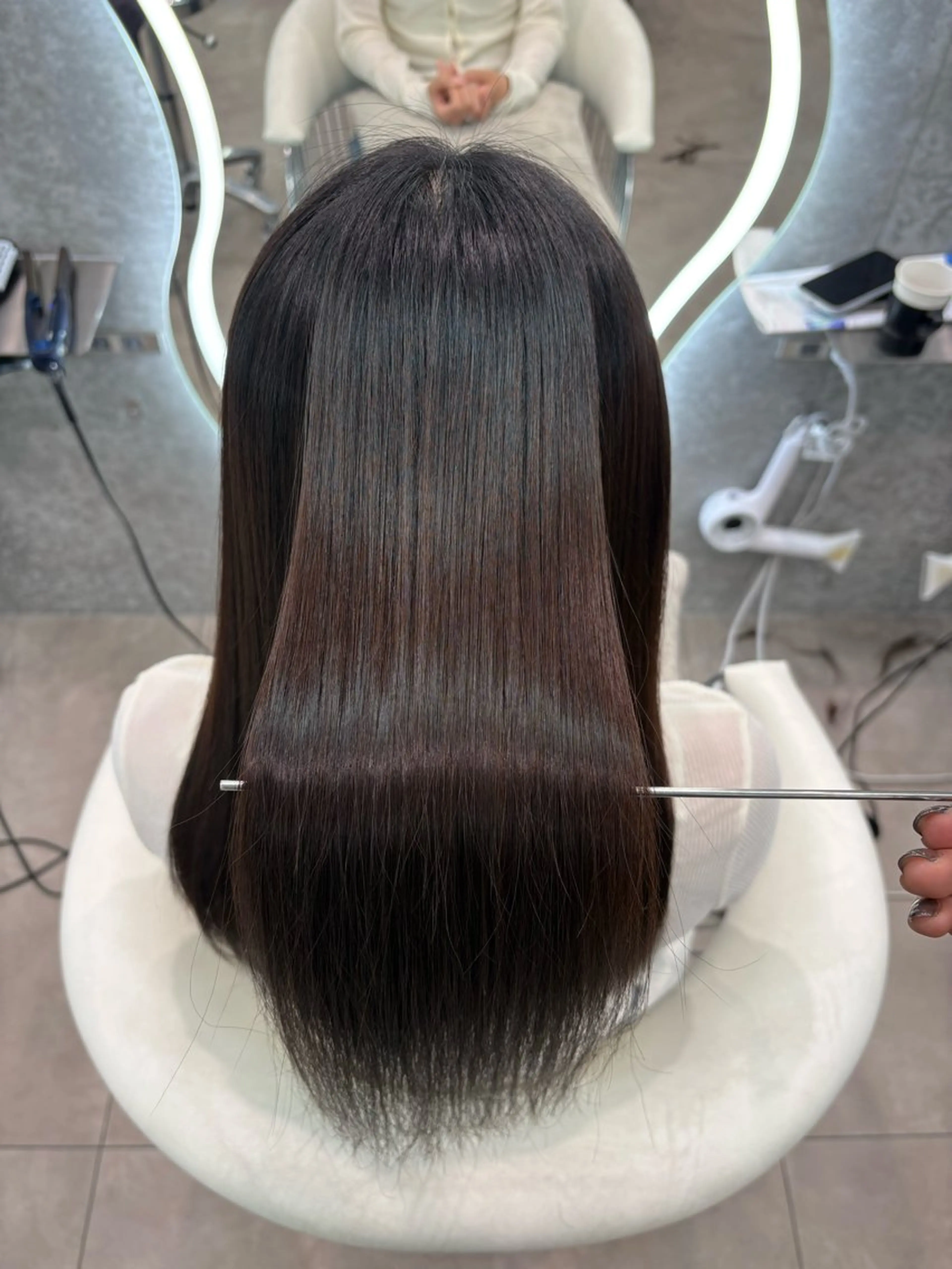 ロング カラー ヘアアレンジ アッシュ 黒髪 ブリーチ ブルーカラー ブルーブラック カット ヘアカラー 縮毛矯正 トリートメント ヘアセット 大宮‎🩵縮毛矯正 レイヤー　佐藤和のヘアスタイル