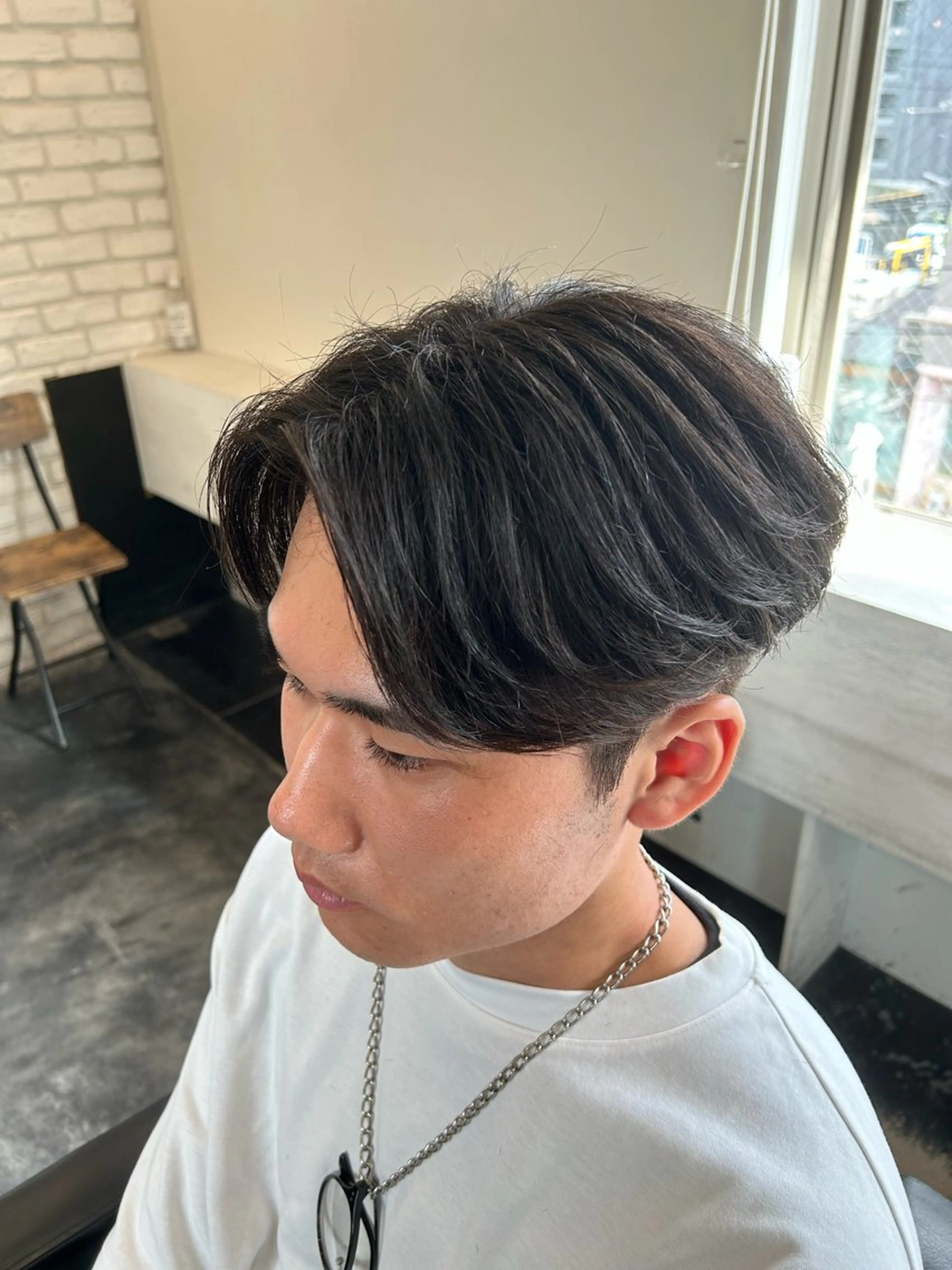 ショート カラー パーマ メンズ センターパート カット メンズパーマ/京都駅 /メンズ/奥村航平のヘアスタイル