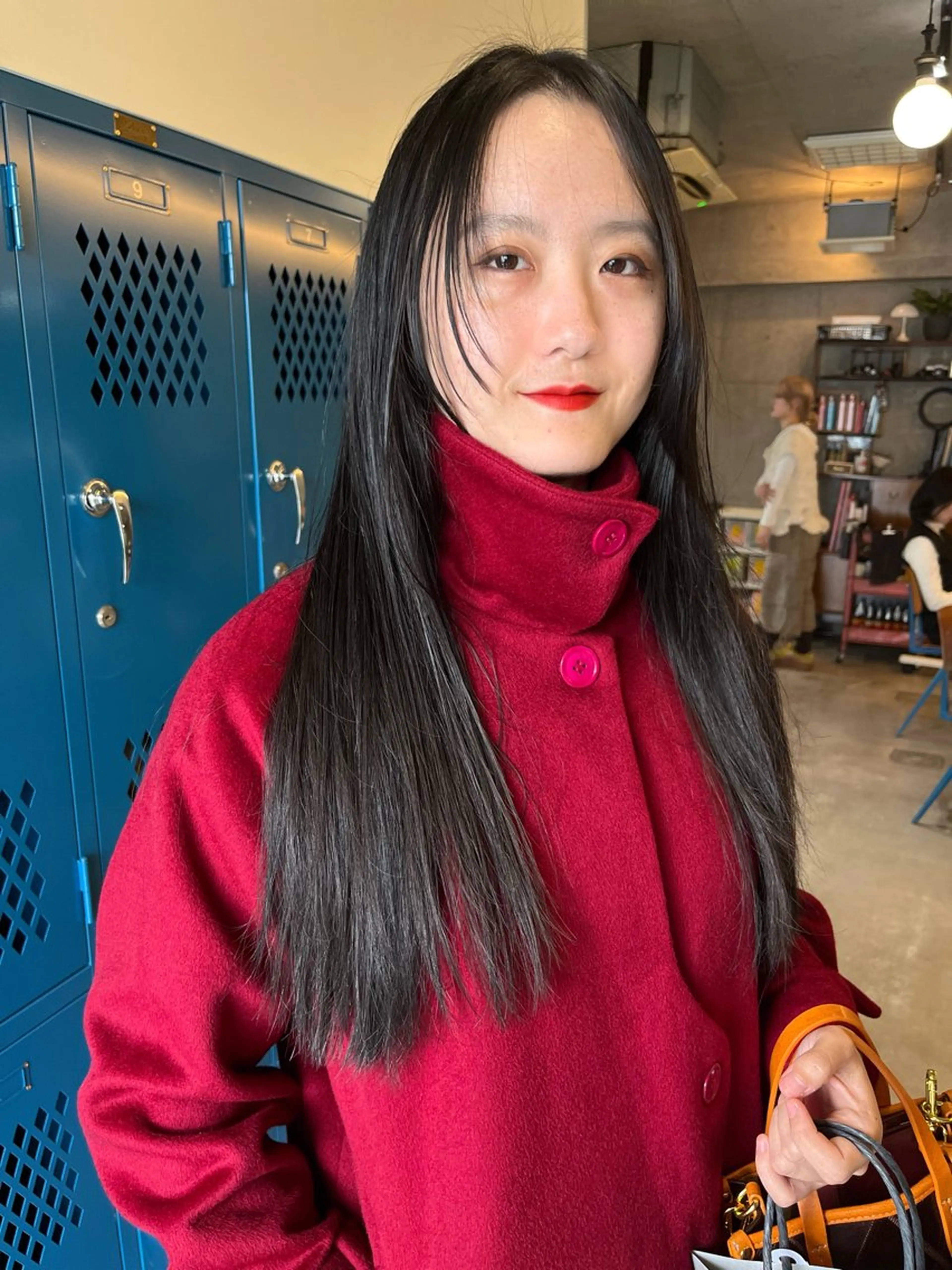 ロング アッシュ オレンジブラウン 顔まわりレイヤー ハッシュカット 髪質改善 カット レイヤーカット\ウル フ　chinatsuのヘアスタイル