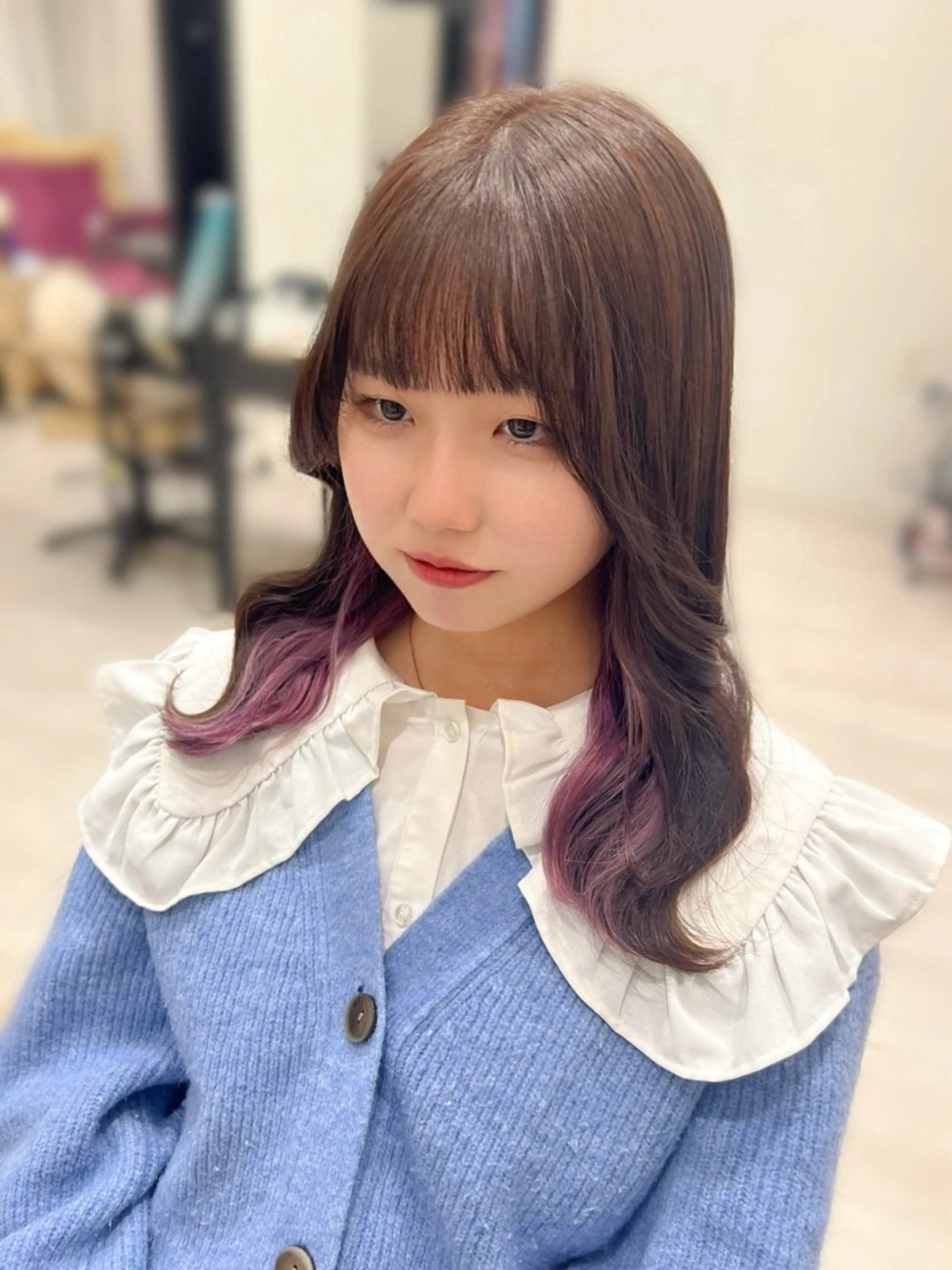 セミロング カラー 表参道/ブリーチ/ みずは🎀のヘアスタイル