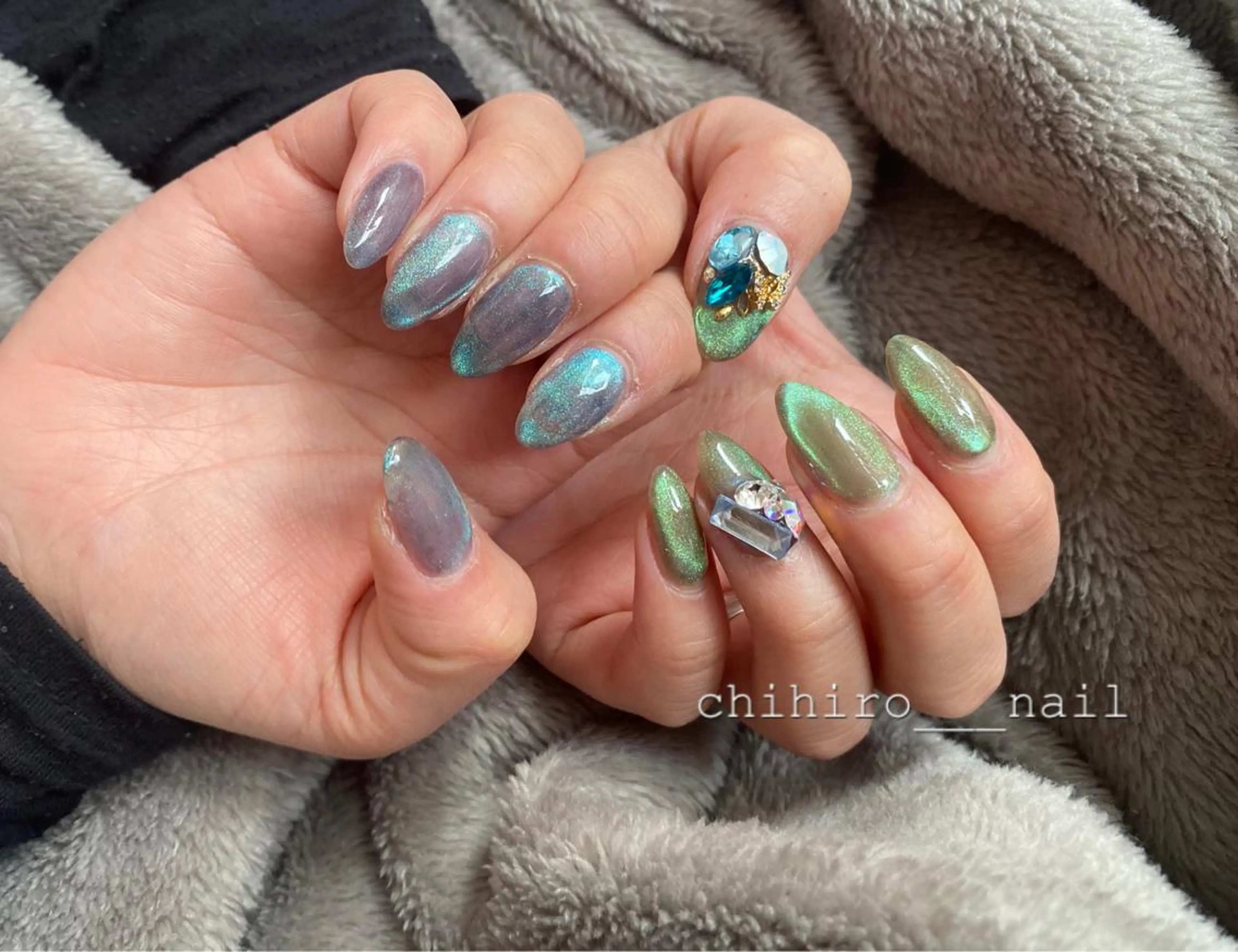 セミロング カラー ネイル アートネイル フレンチネイル ジェルネイル マグネットネイル ニュアンスネイル ハンドネイル beauty salon ma'am所属・chihiro 小路ネイルのネイルデザイン