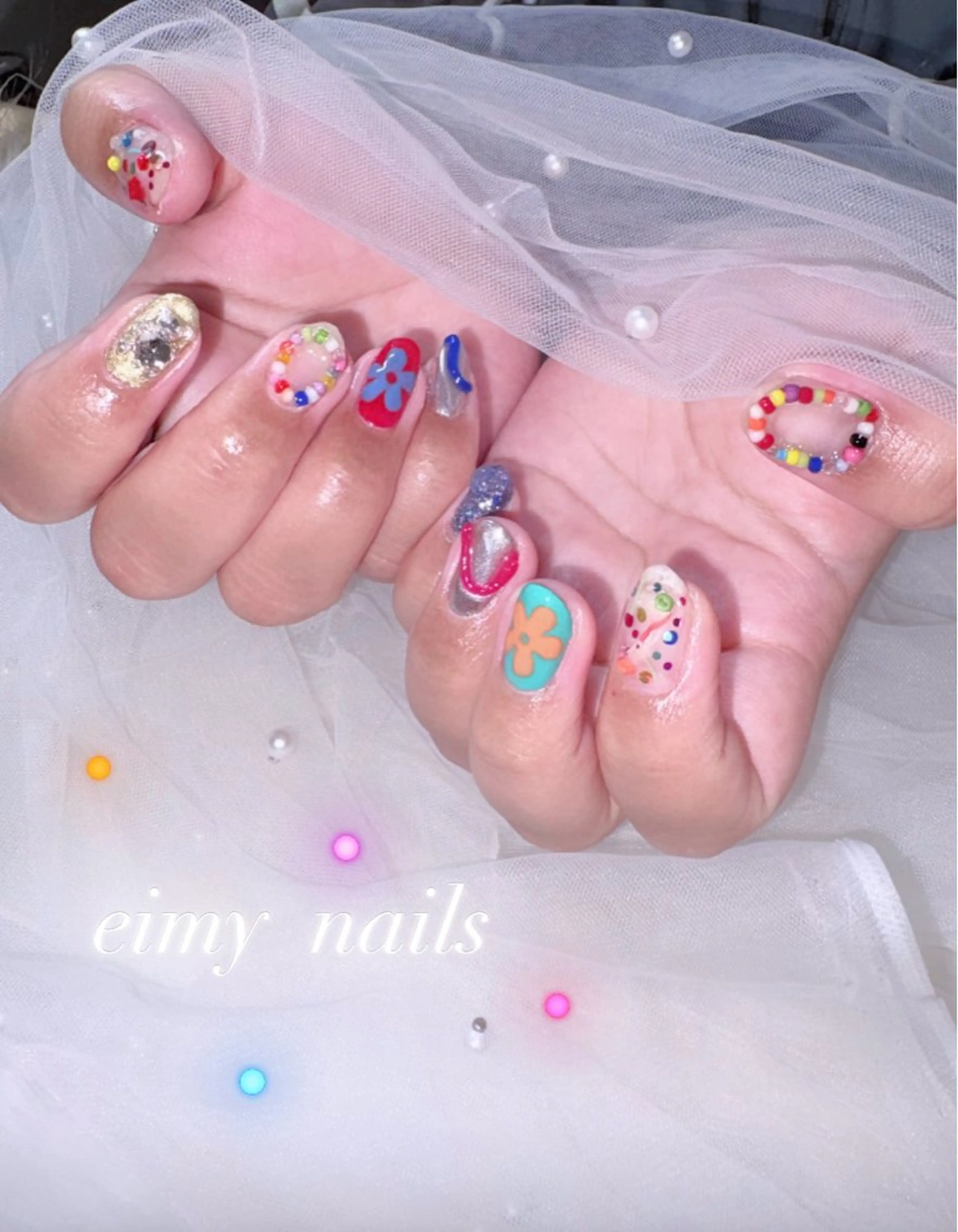 ネイル アートネイル クリアネイル フラッシュネイル フラワーネイル ラメ(グリッター) ハンドネイル eimy nails♡のネイルデザイン