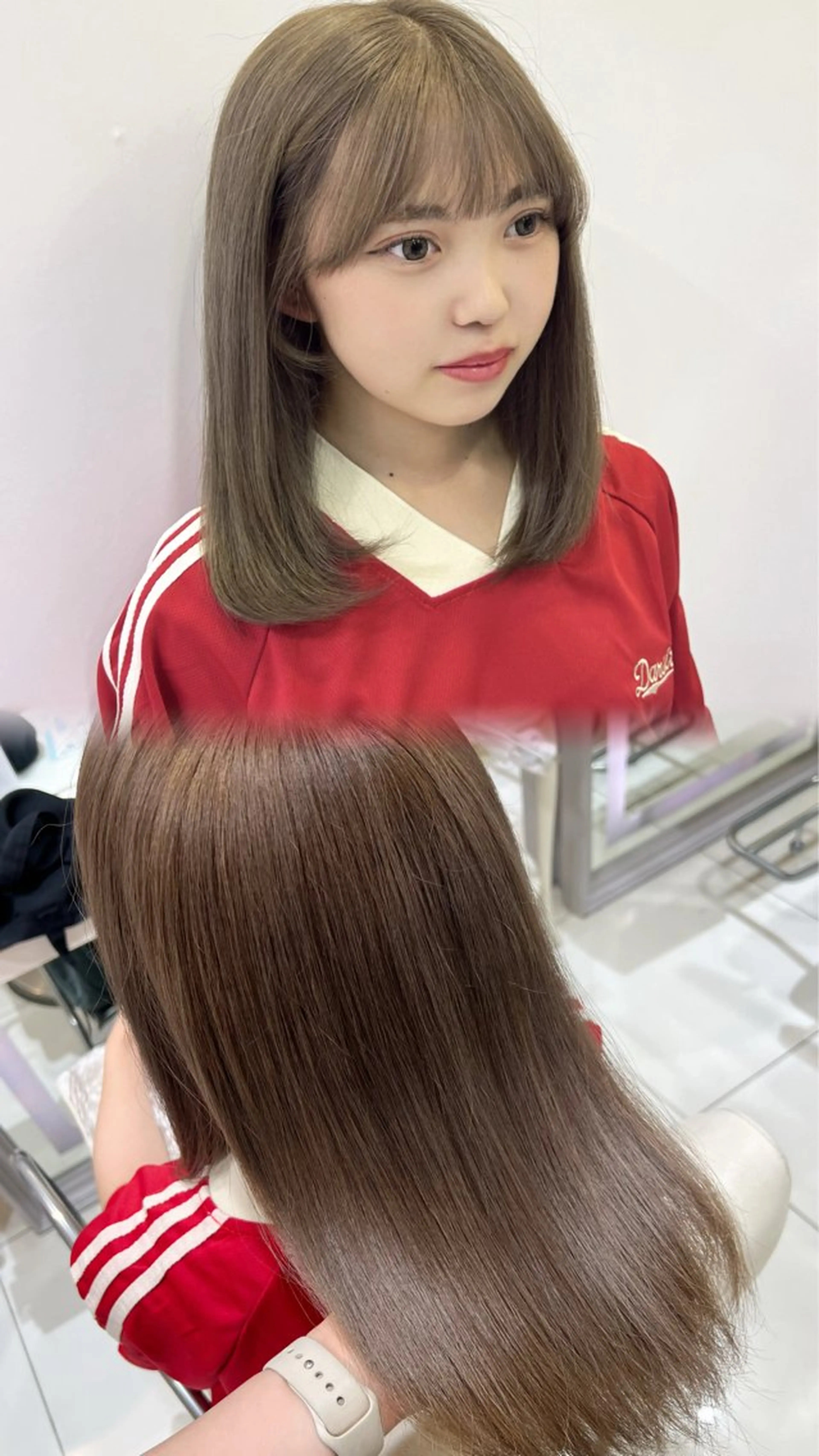 ミディアム カラー ベージュカラー ブリーチ 透明感カラー ダブルカラー 学生 表参道/ブリーチ/ みずは🎀のヘアスタイル