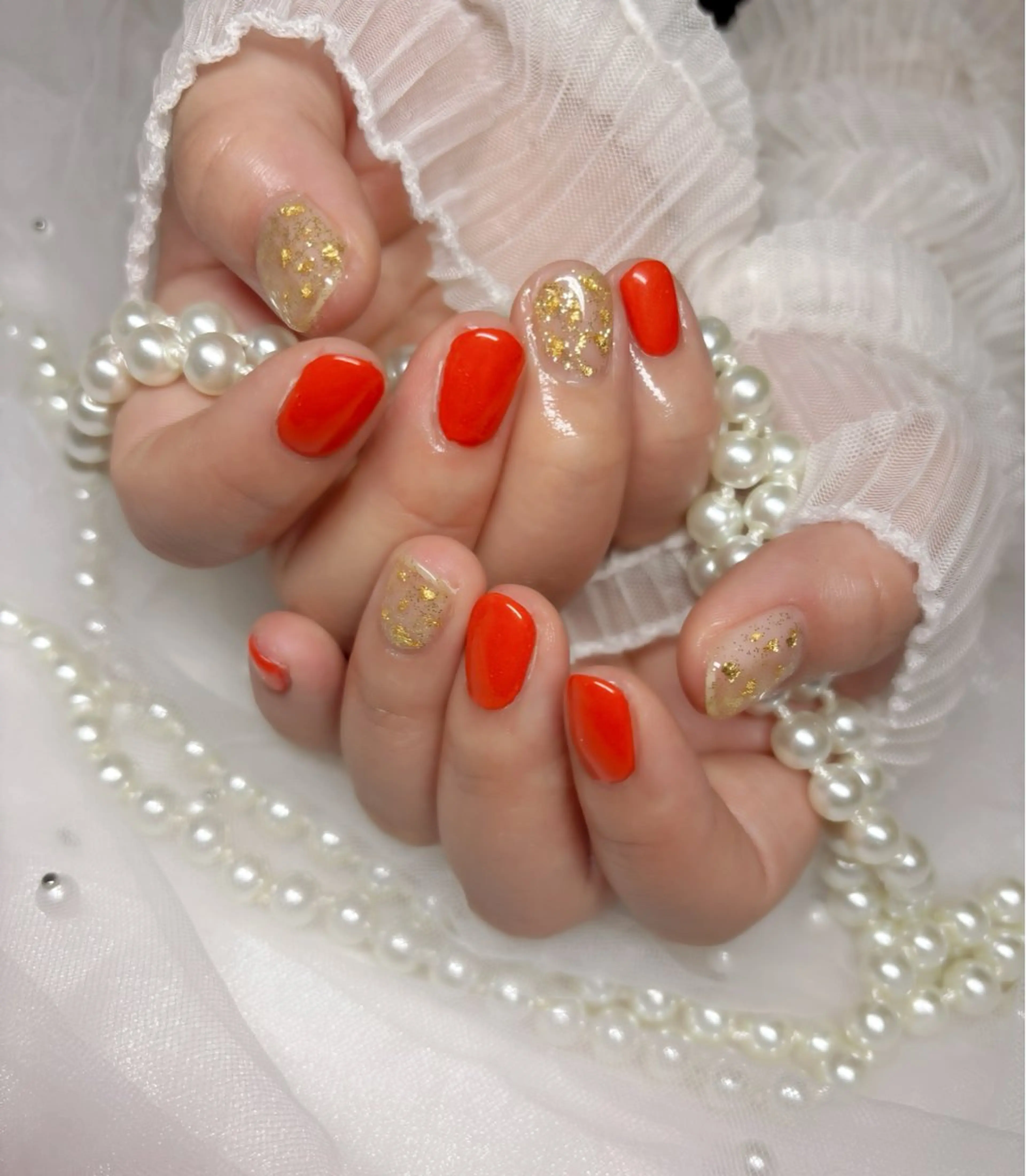 ネイル オレンジ ハンドネイル Nail Salon macherieのネイルデザイン