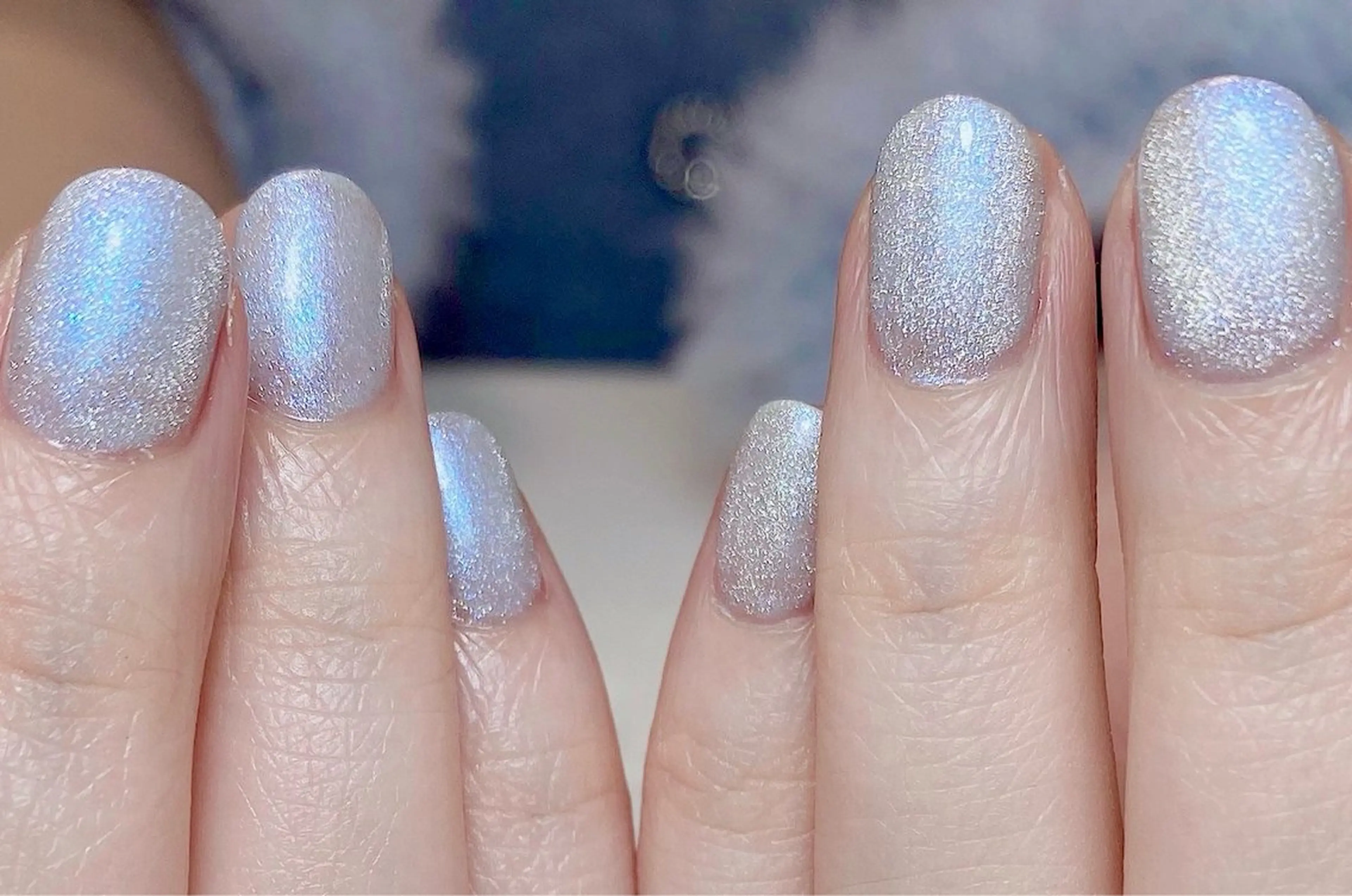 ネイル ブルー ラメ(グリッター) マグネットネイル シルバー ハンドネイル Nail Salon K 🧸美爪育成のネイルデザイン