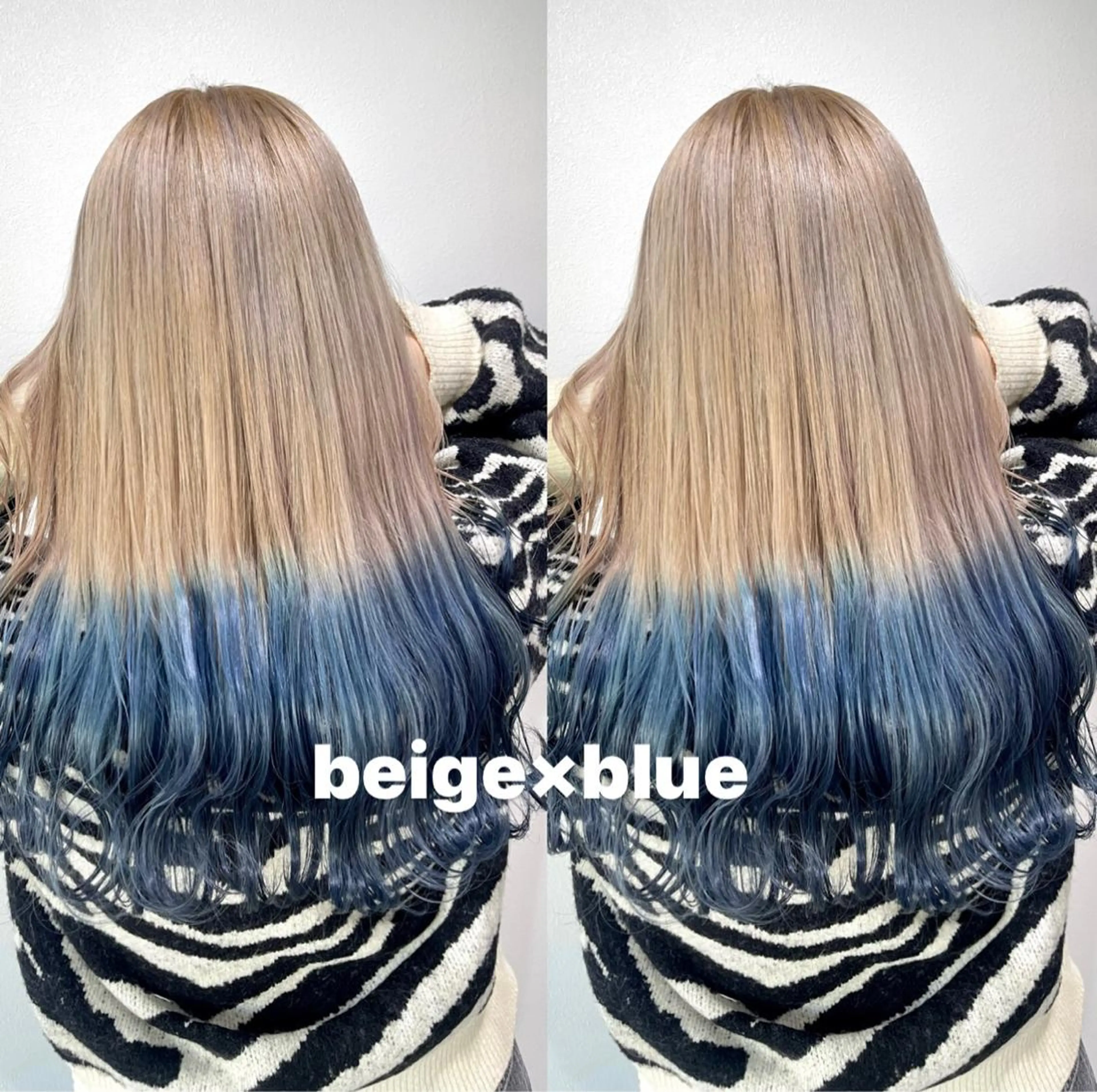 カラー バレイヤージュ 黒髪 ブリーチ ブルーカラー ブルーブラック ヘアカラー 🦋ami/浦和 ブリーチ／韓国🦋のヘアスタイル