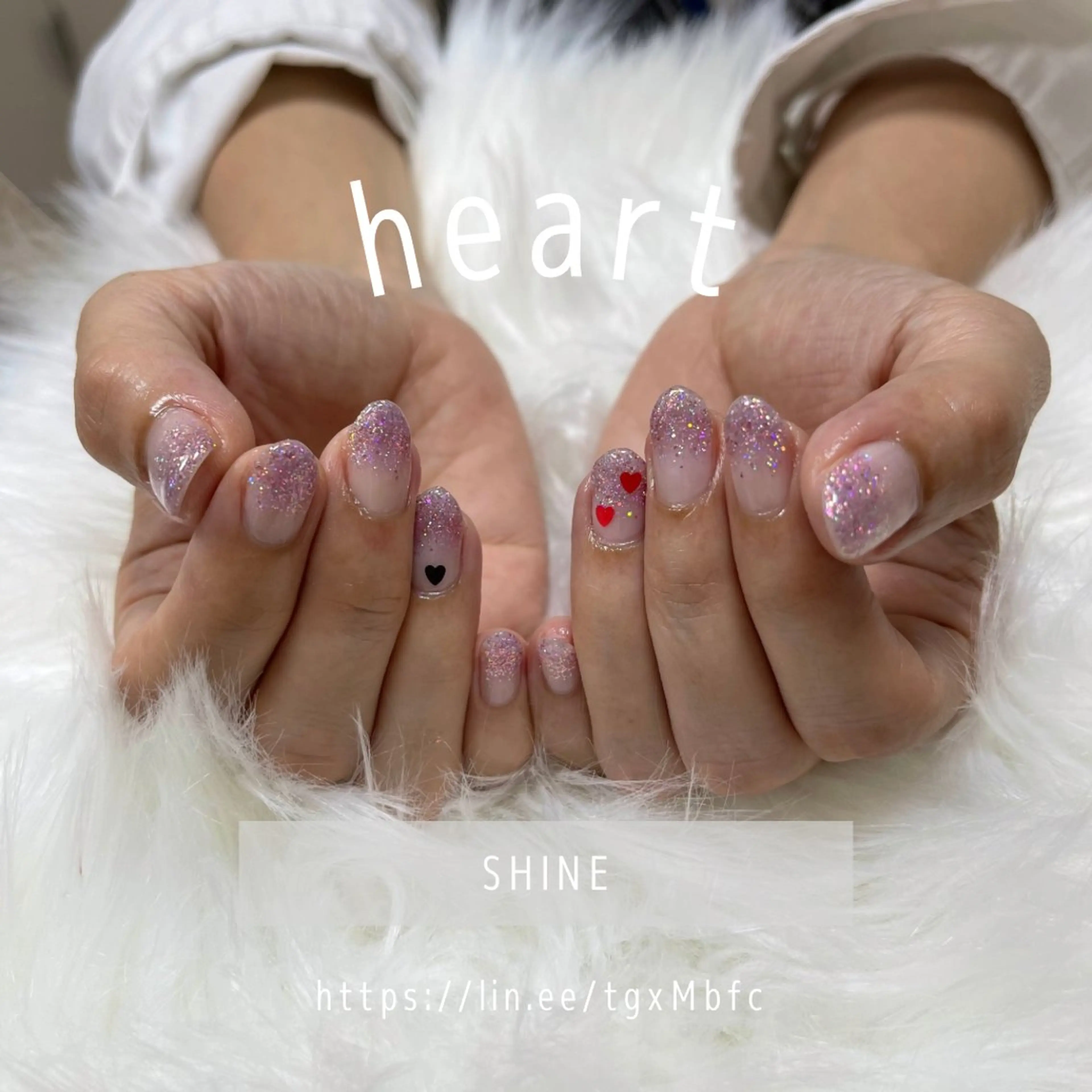 ネイル グラデーション ハート ラメ(グリッター) ラメグラデーション ピンク SHINE nail salonのネイルデザイン