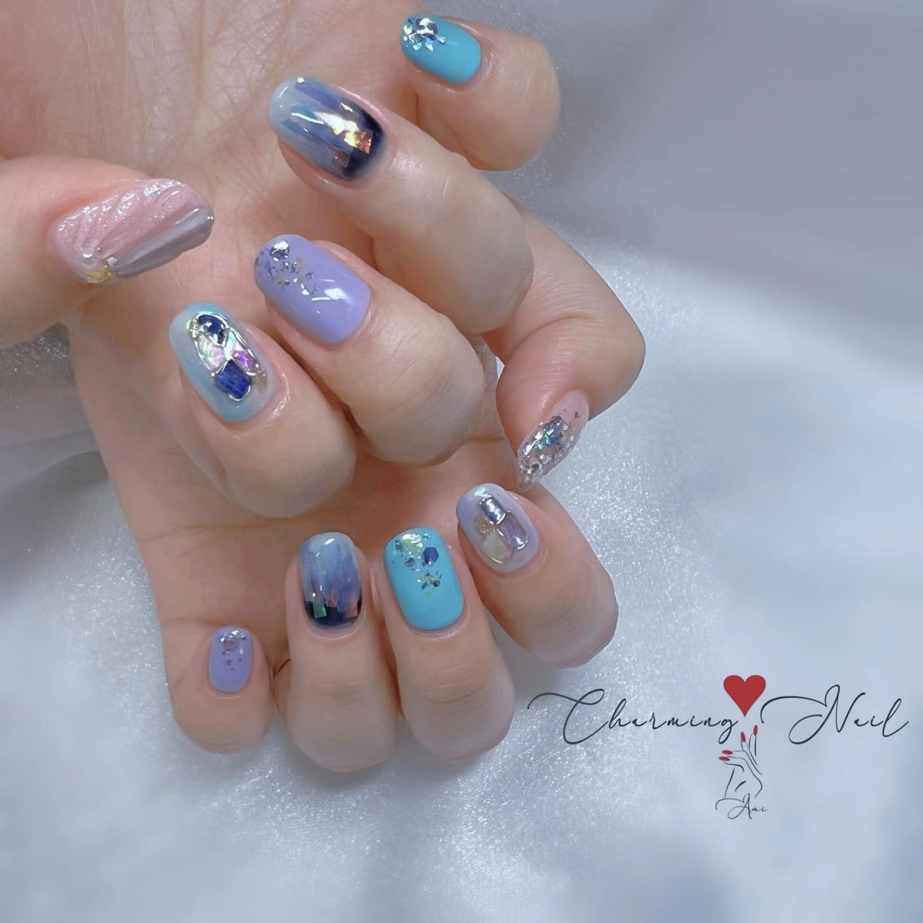 ネイル オーロラネイル ブルー キラキラネイル ラメ(グリッター) 持ち込み Charming❤️Nail所属・Nailist Amiのその他イメージ