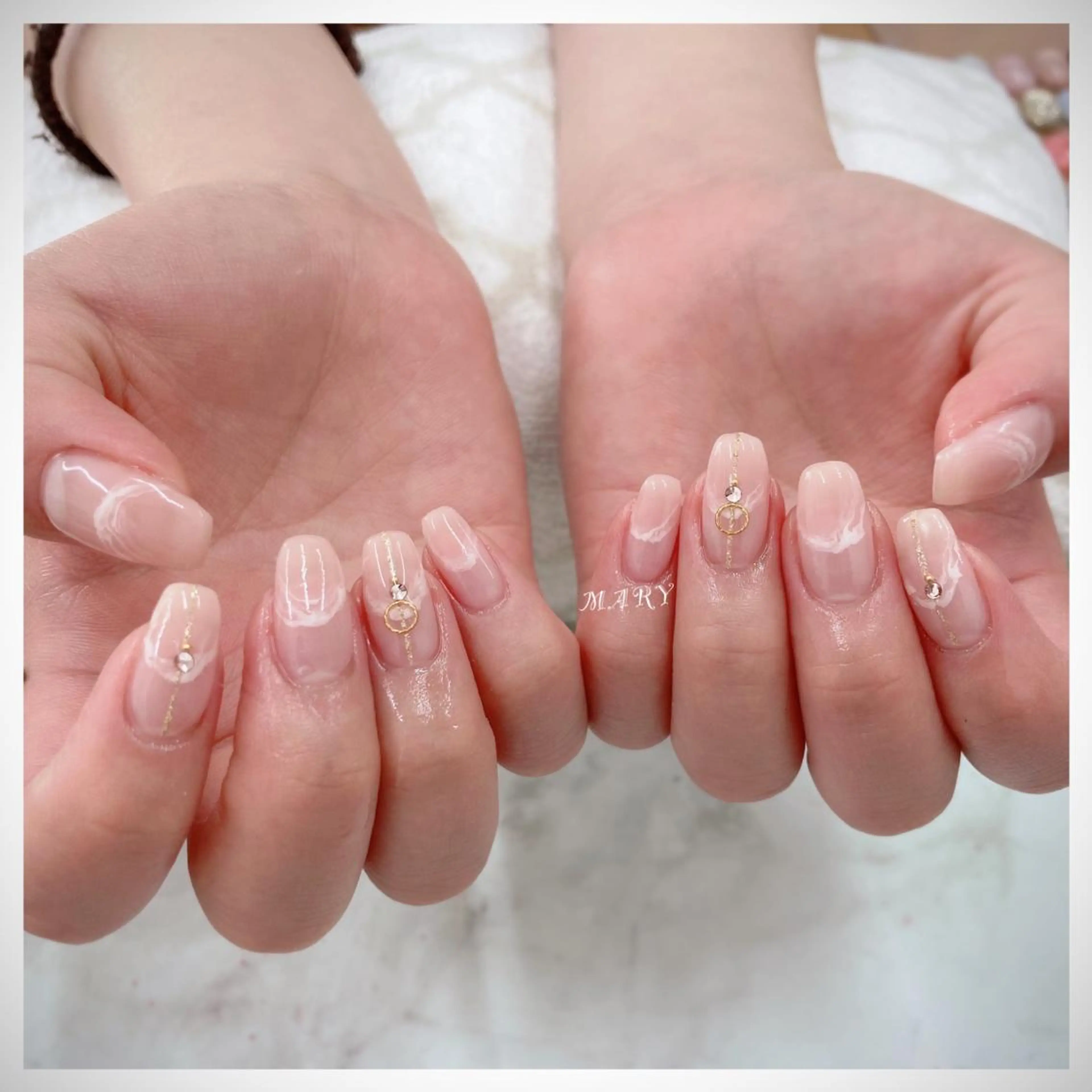 ネイル グラデーション ロングネイル 大理石ネイル(マーブル) ニュアンスネイル ピンク ハンドネイル Mary nail .narumiのネイルデザイン