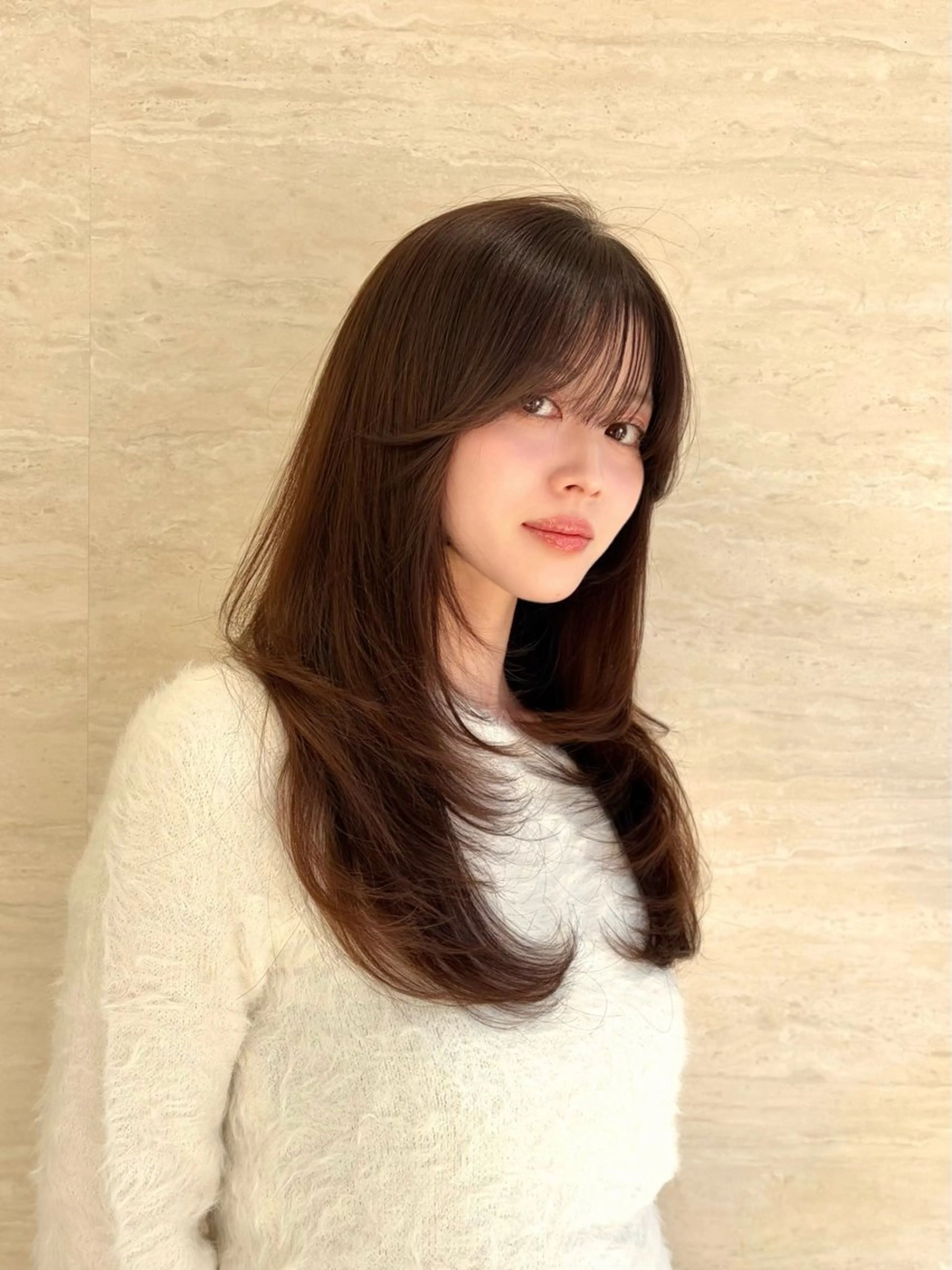 ロング レイヤーカット 似合わせカット カット ヘアカラー タッセルボブ/韓国 レイヤー/髪質改善のヘアスタイル