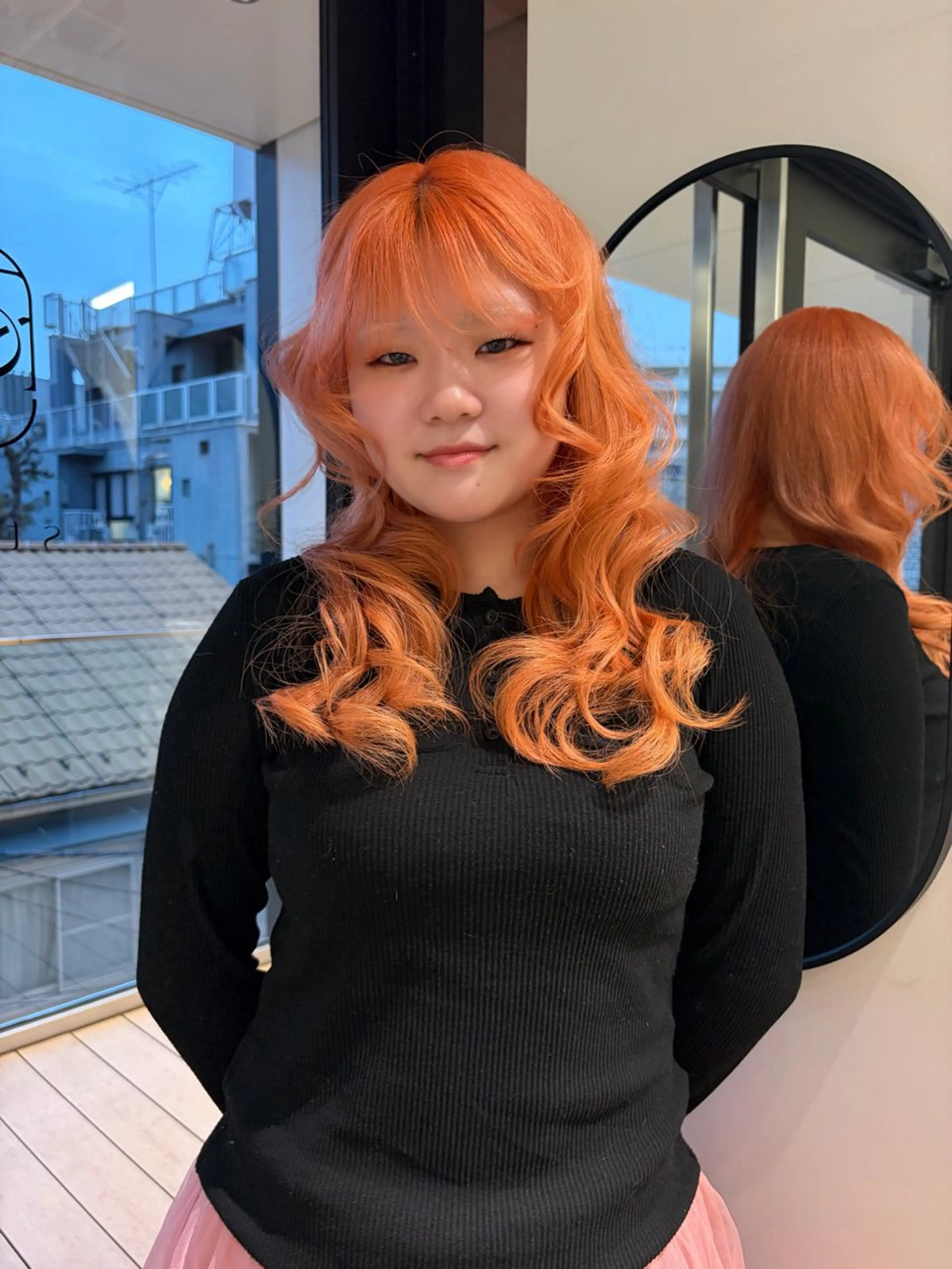 カラー ダブルカラー オレンジ coco/原宿 ボブカットのヘアスタイル