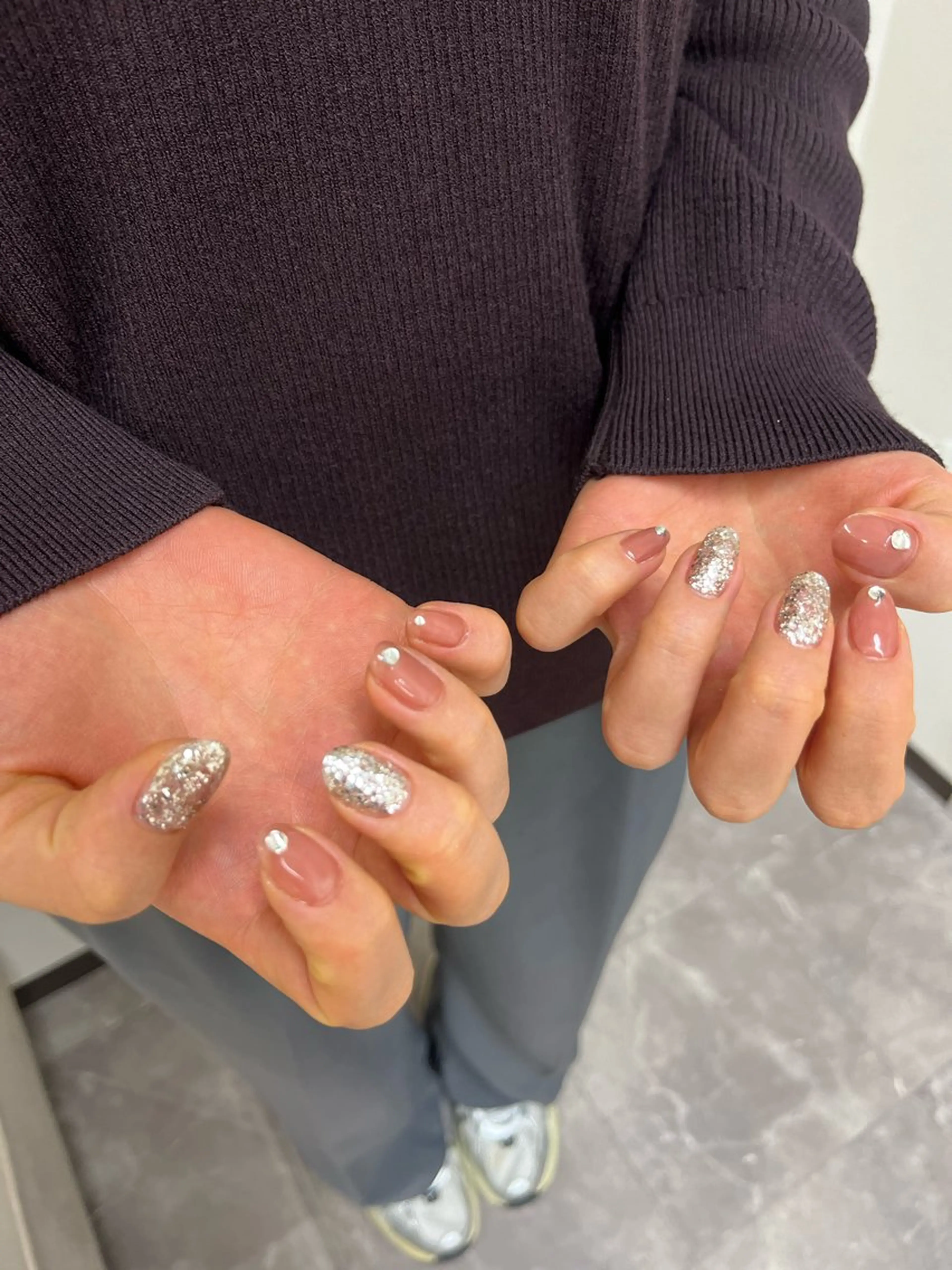 ネイル ラメ(グリッター) ピンク ショートネイル シンプルネイル 冬ネイル ハンドネイル chai 上本町 sakuraのネイルデザイン