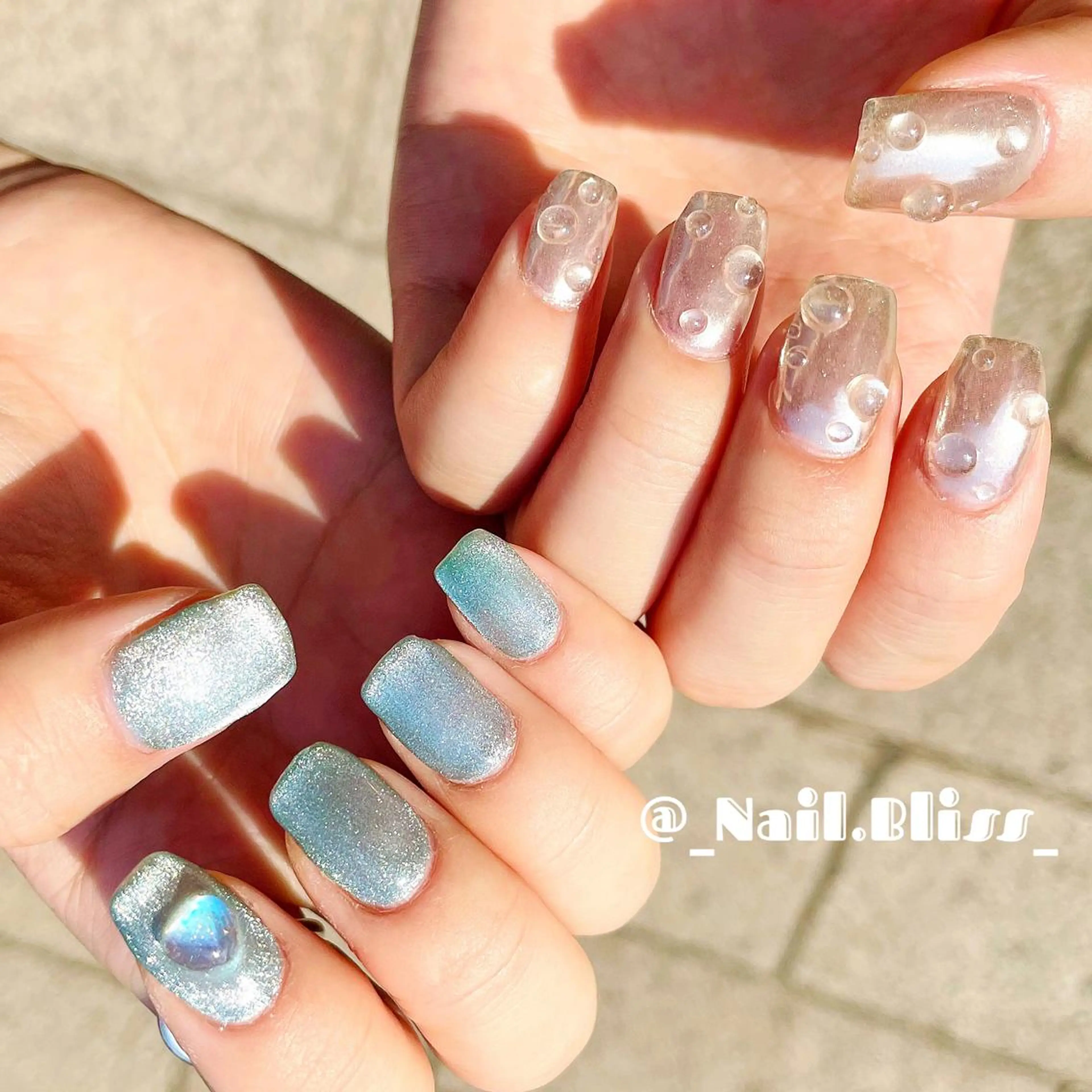 ネイル グリーン マグネットネイル ミラーネイル ハンドネイル NAIL BLISSのネイルデザイン