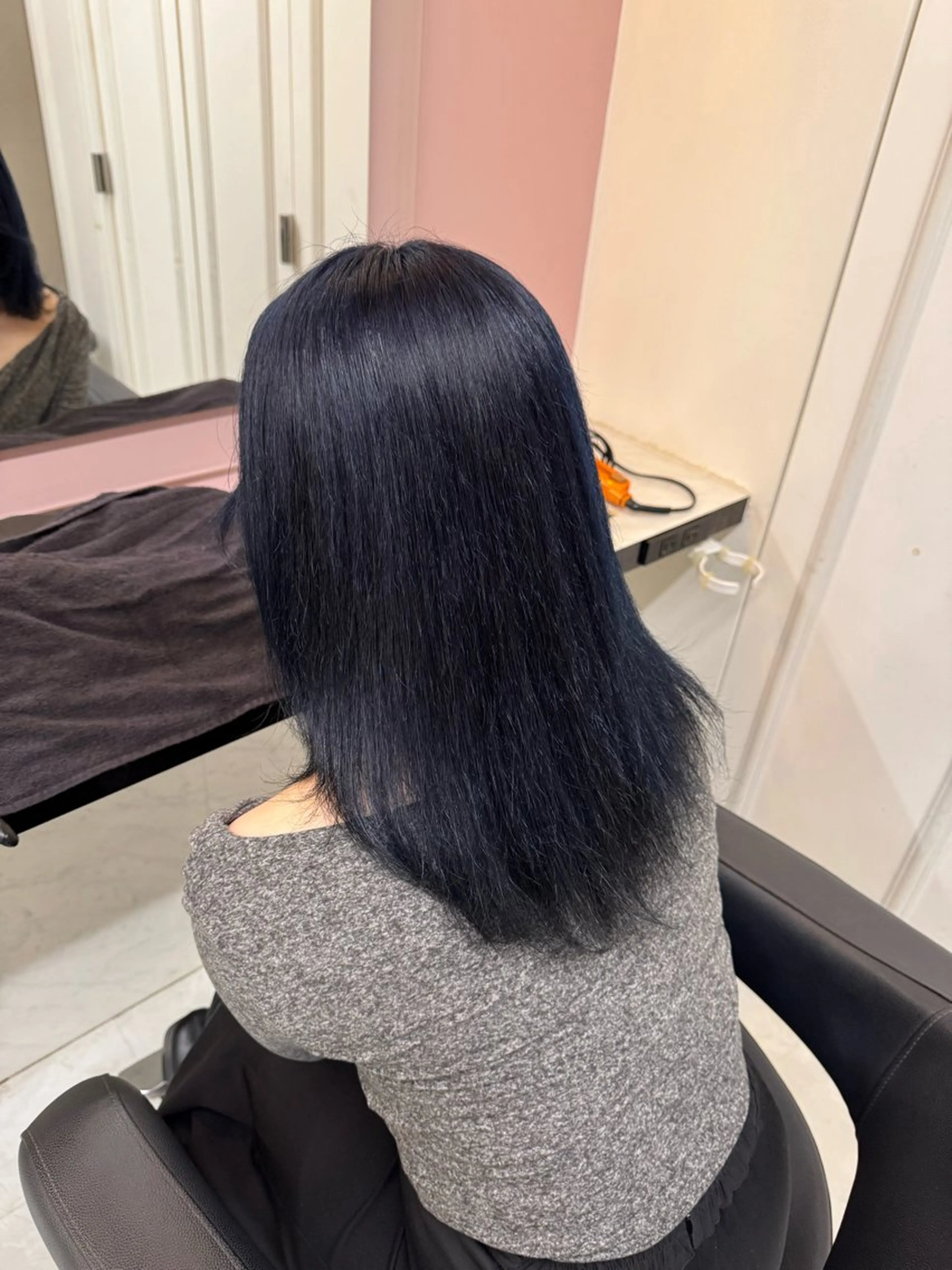 セミロング カラー ヘアアレンジ 黒髪 ブリーチ ブルーカラー ブルーブラック ケアブリーチ ヘアカラー トリートメント 🥀レイヤー×ハイト ーントレンドヘア🥀のヘアスタイル