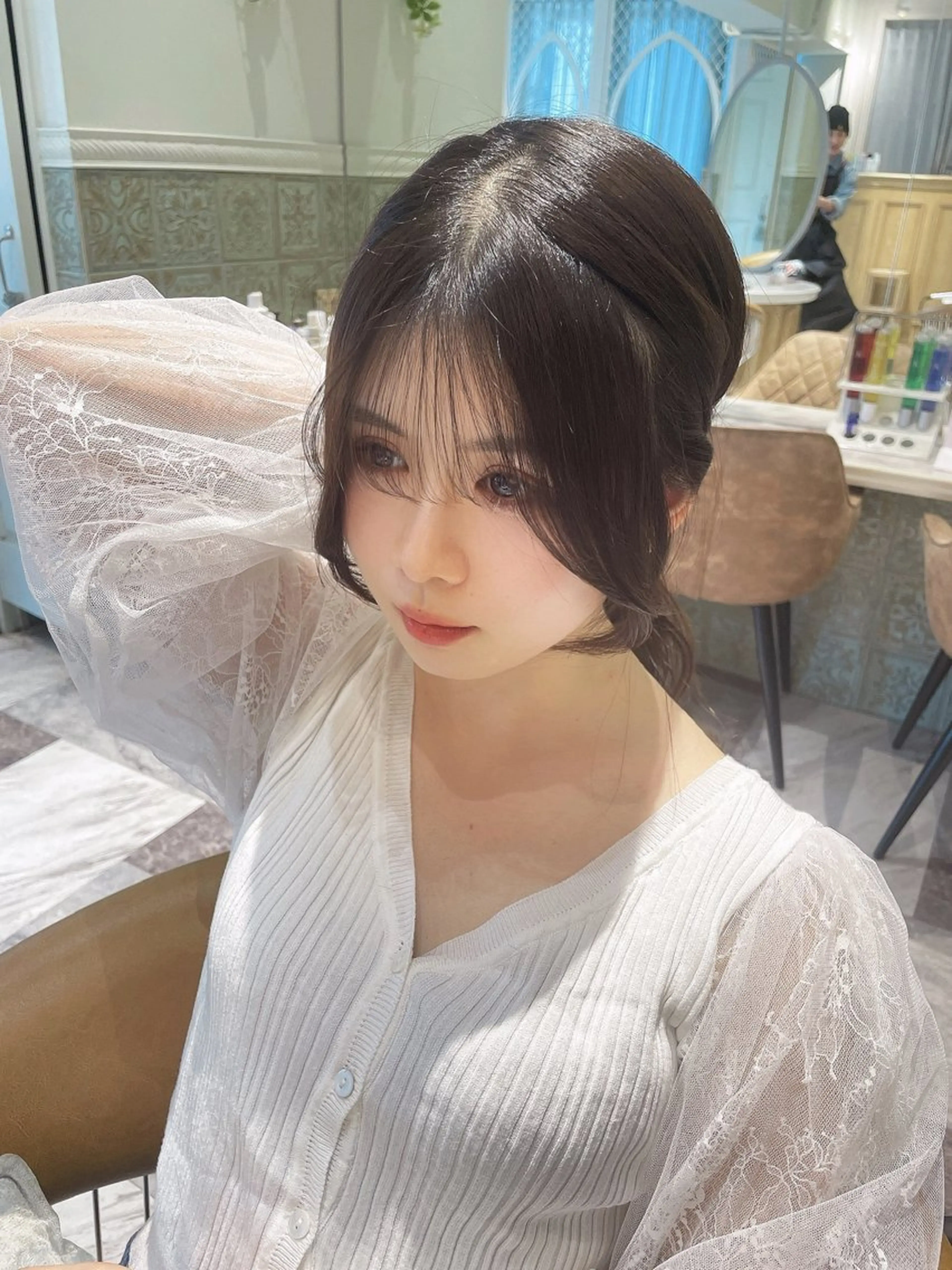 ミディアム カラー ベージュカラー 黒髪 ブリーチ ブルーカラー ブルーブラック カット ヘアカラー トリートメント 木屋元一/透明感 /前髪/ショートボブのヘアスタイル