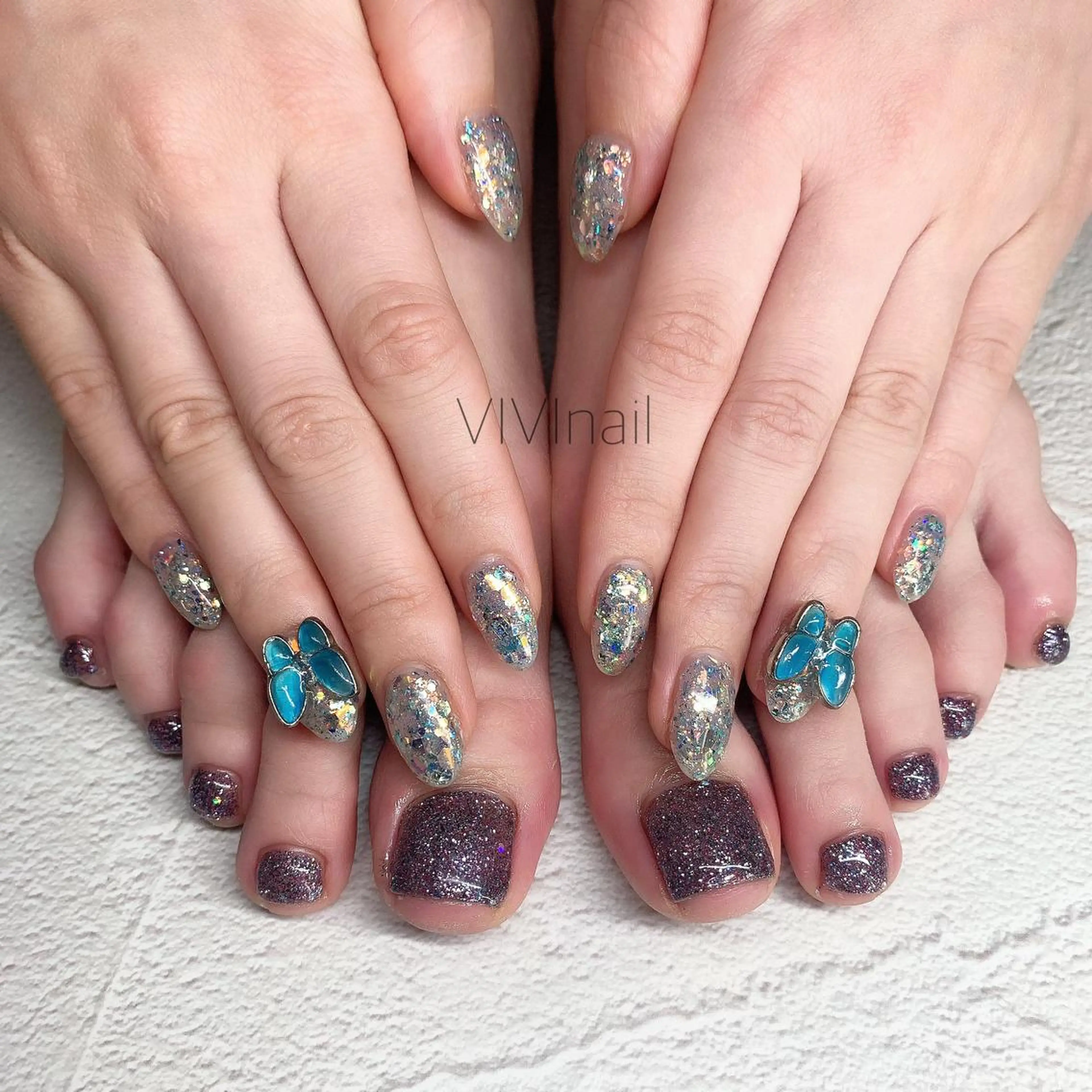 ネイル ブルー ハンドネイル vivi nailのネイルデザイン