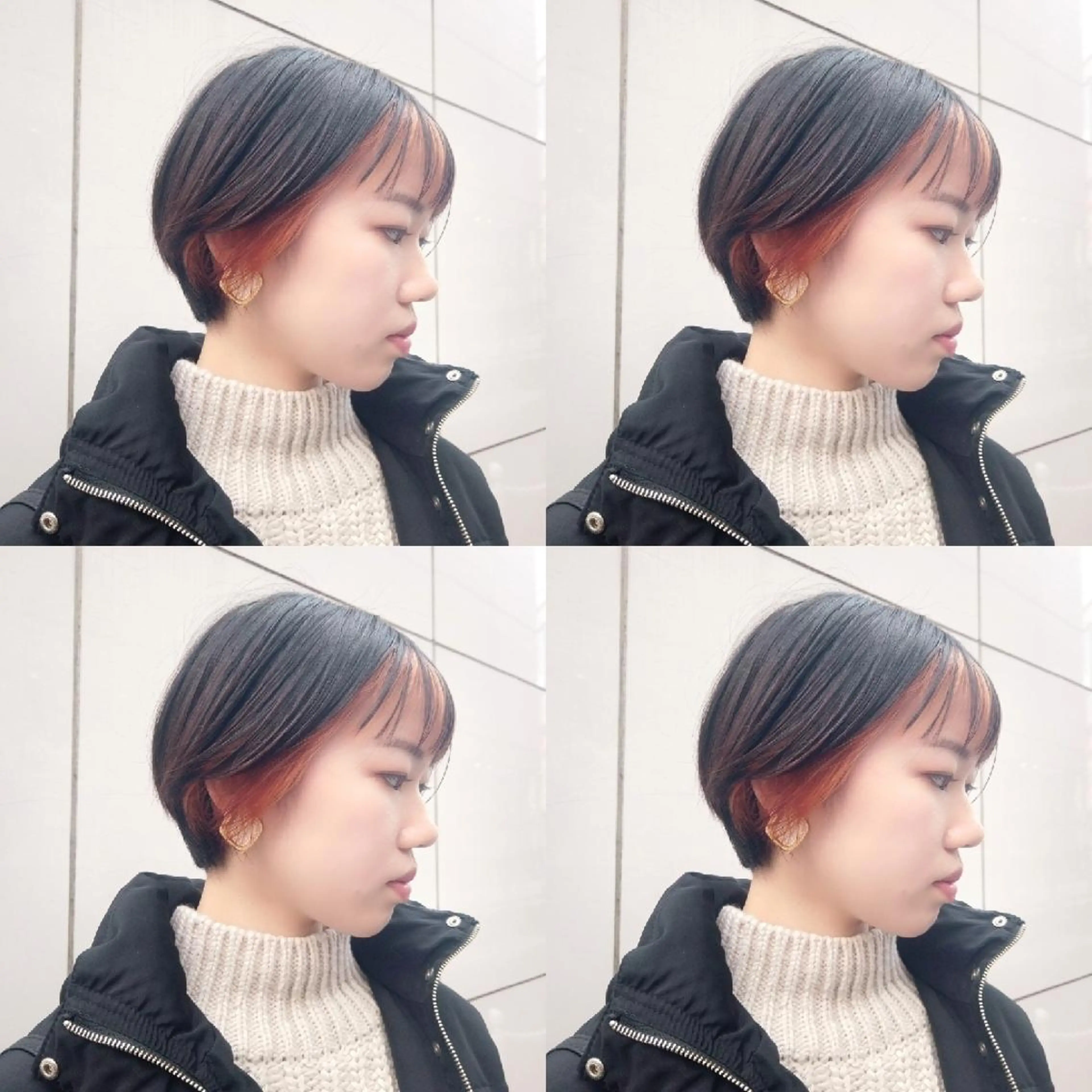 ミディアム カラー ヘアアレンジ インナーカラー オレンジ カット ヘアカラー トリートメント 竹内啓太 ボブのヘアスタイル