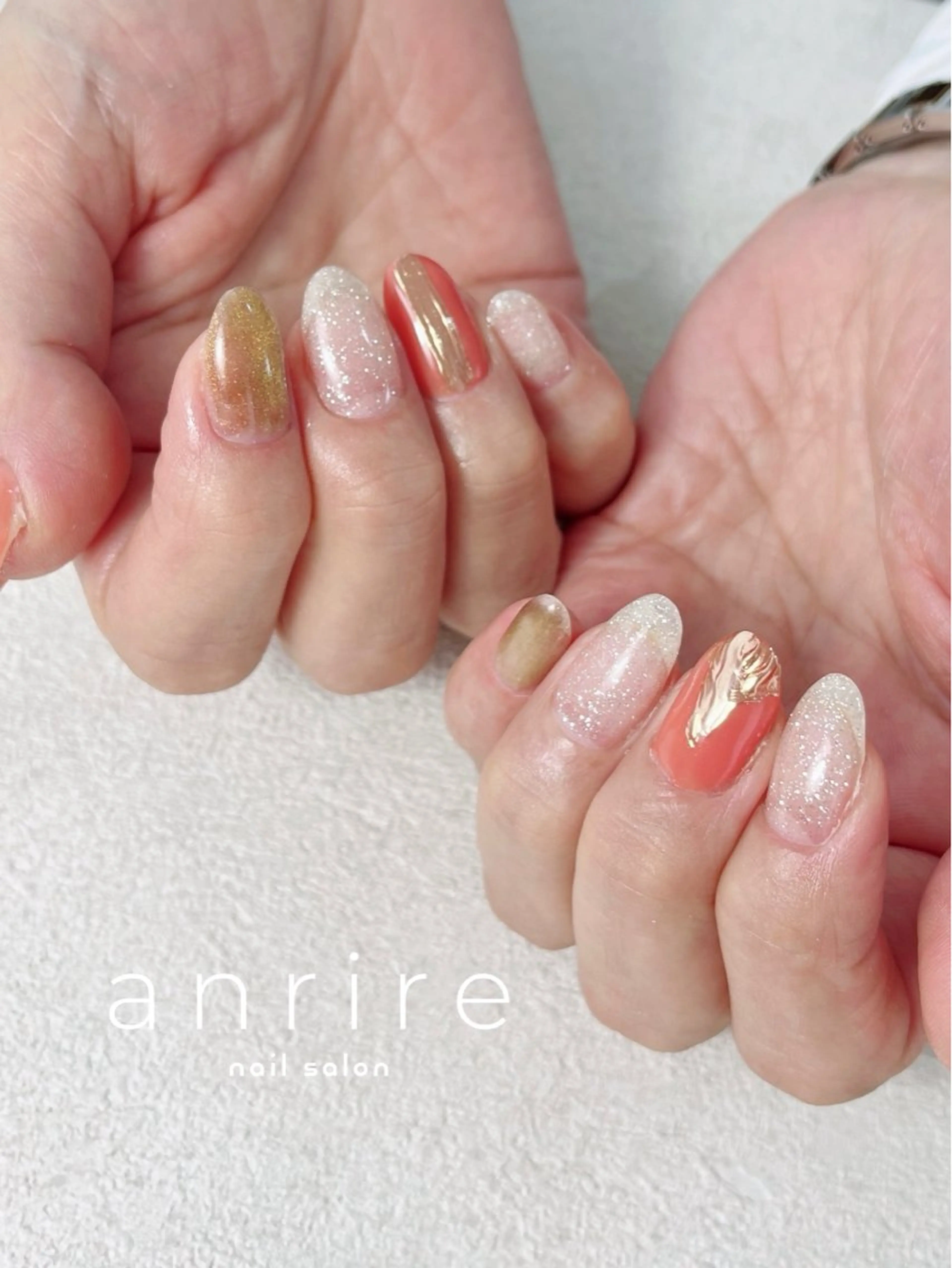 ネイル ブラウン フラッシュネイル ジェルネイル キラキラネイル マグネットネイル ハンドネイル nailsalon anrireのネイルデザイン