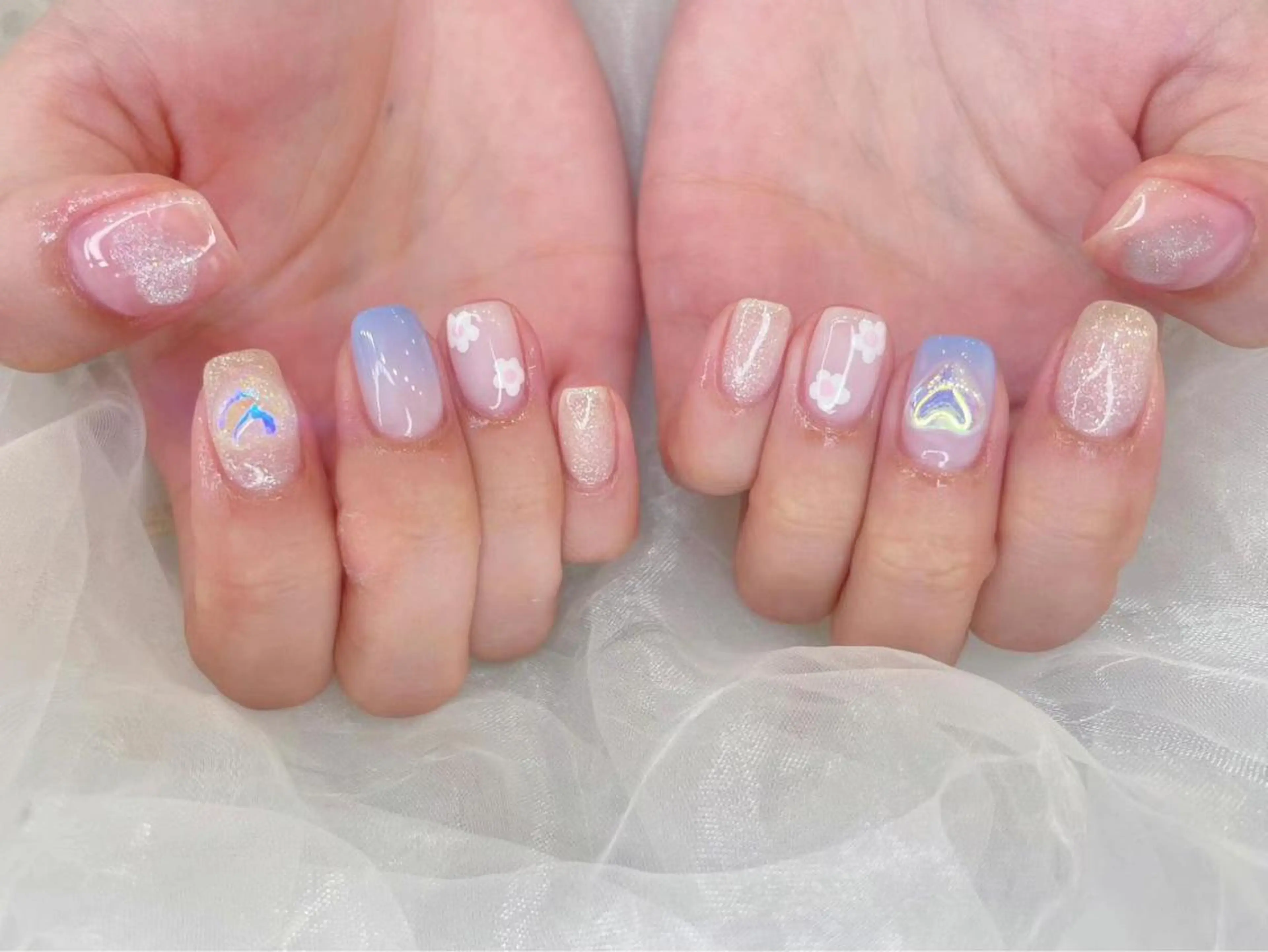 ネイル オーロラネイル クリアネイル ハート Babarla nailのネイルデザイン