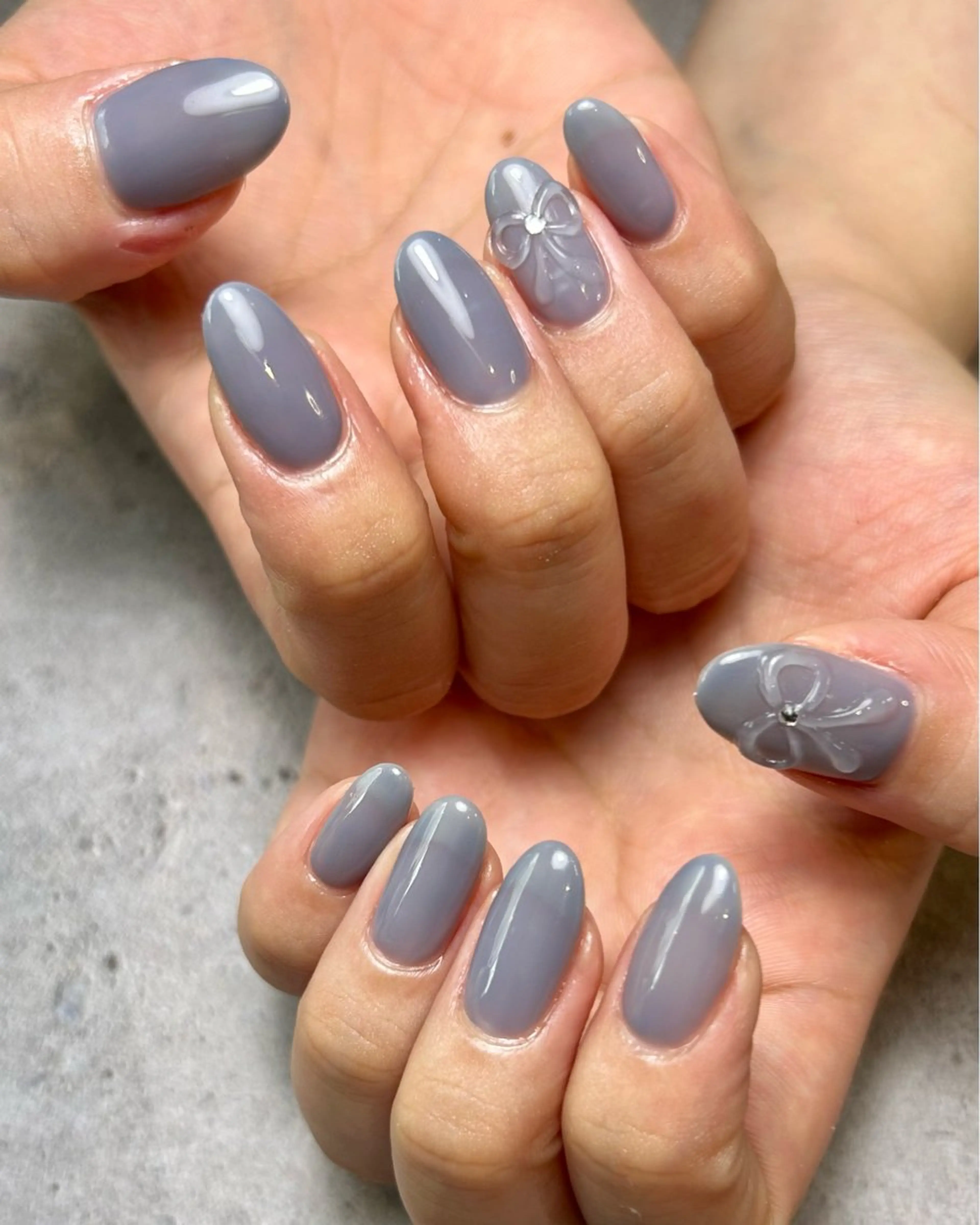 ネイル ブルー 持ち込み ぷっくりネイル リボン ハンドネイル Reflection marikoのネイルデザイン