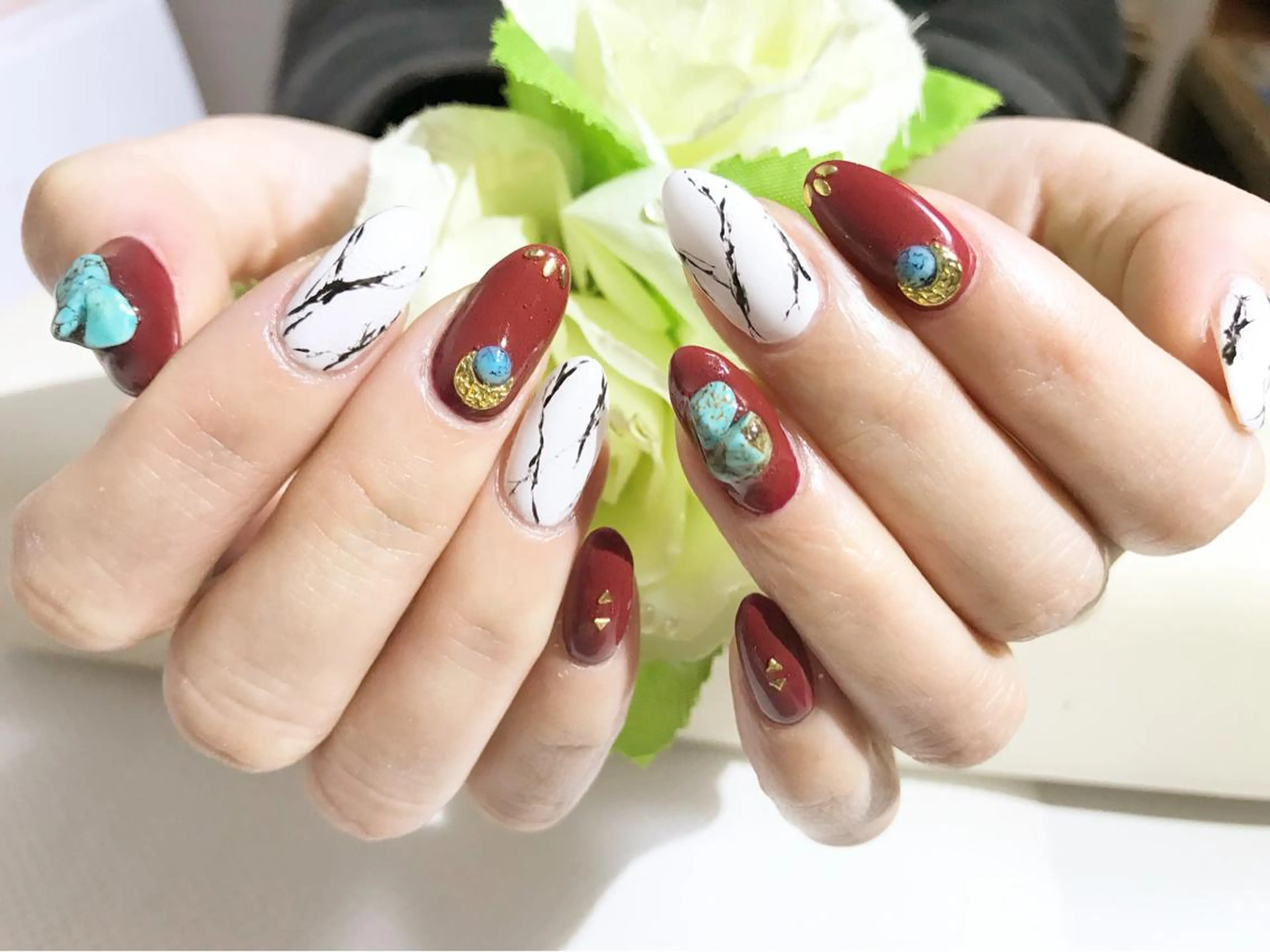 ネイル ボルドー フットネイル 大理石ネイル(マーブル) シンプルネイル 春ネイル nail fufla ♡yamane♡のネイルデザイン