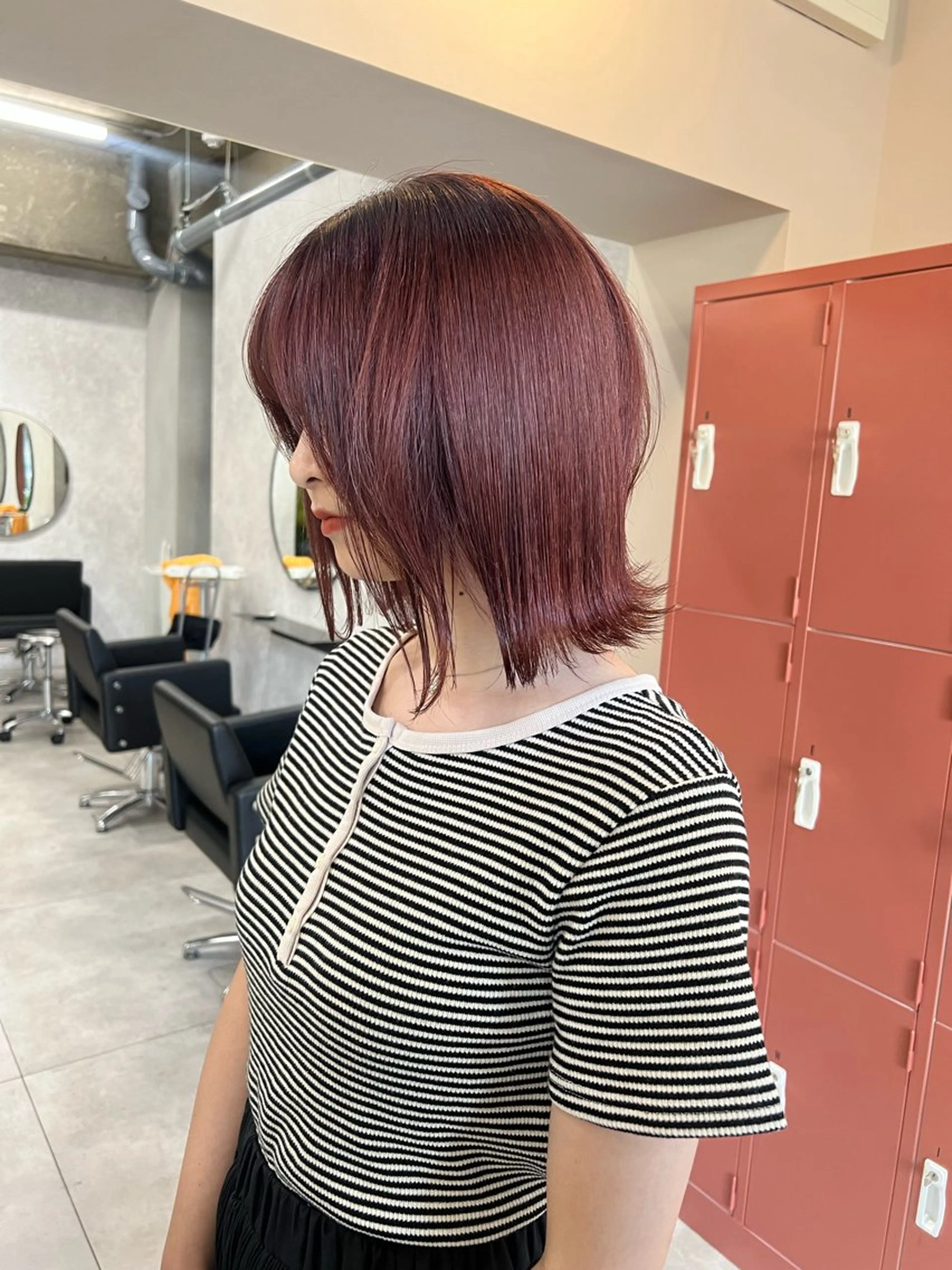 ショート カラー ヘアアレンジ レッドカラー 縮毛矯正履歴からの ブリーチ /mamiのヘアスタイル