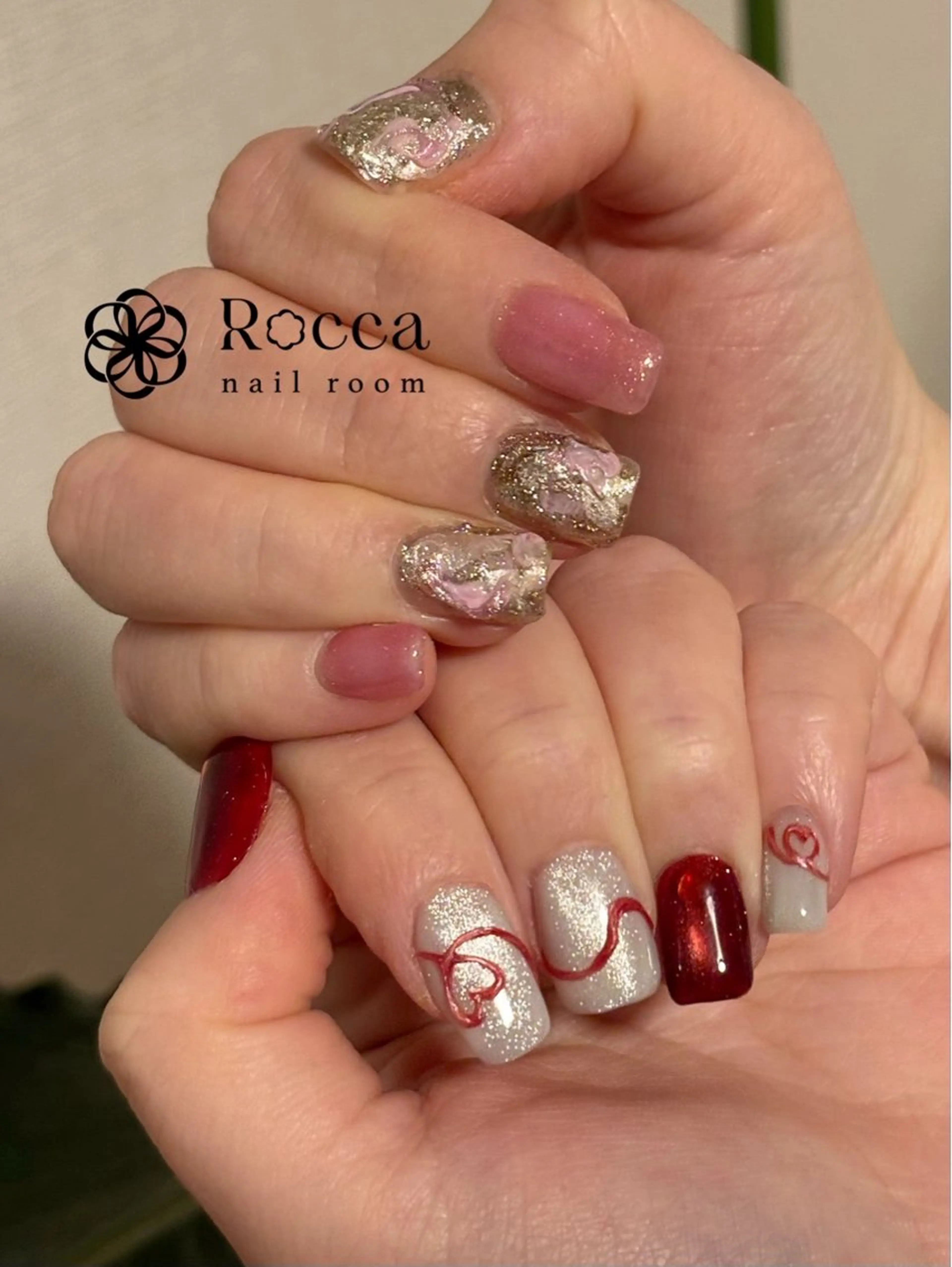 ネイル ニュアンスネイル バレンタイン ハンドネイル 茂野 恵のネイルデザイン