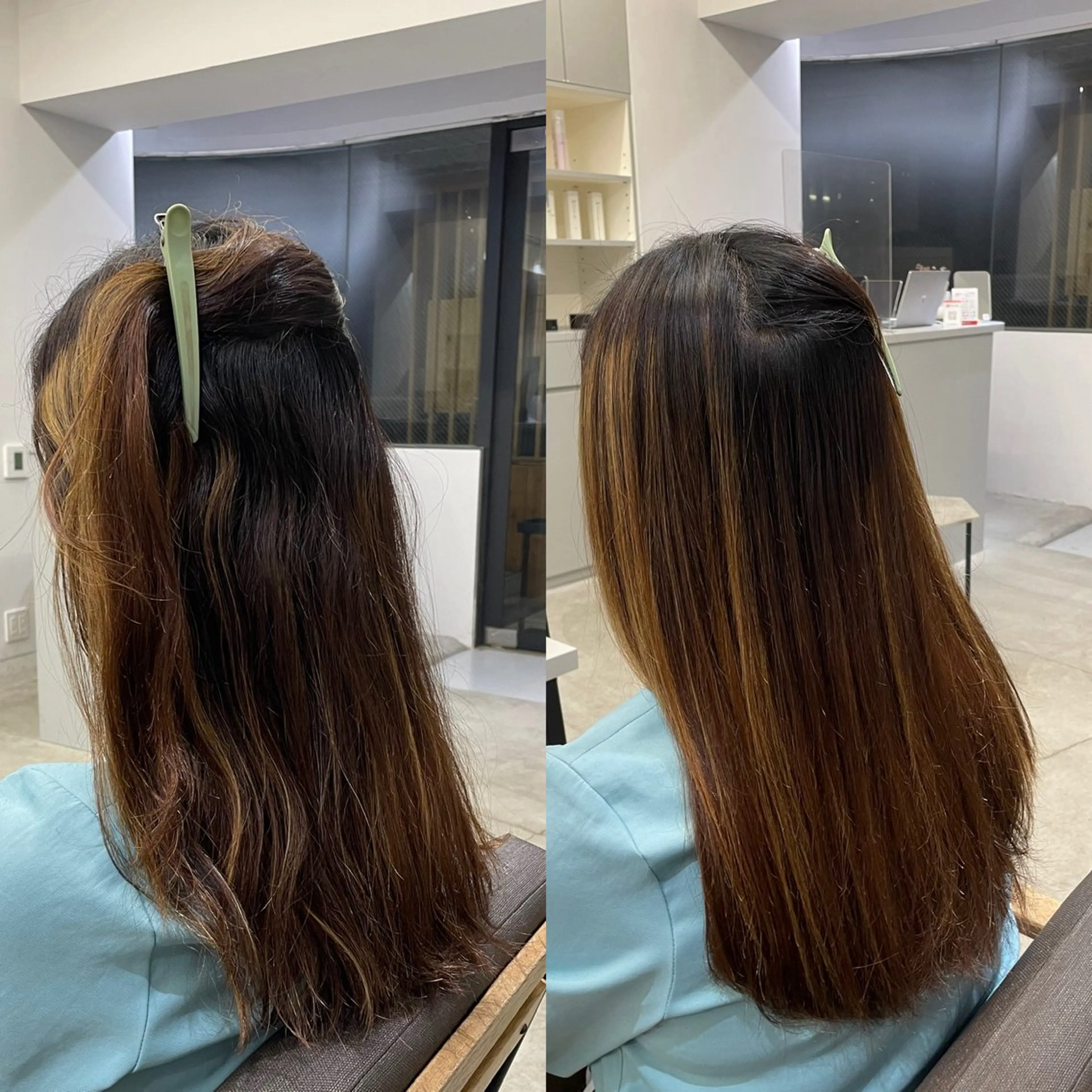 ロング 縮毛矯正 絶対綺麗な暖色カラー 🎯あります✨増渕✨のヘアスタイル