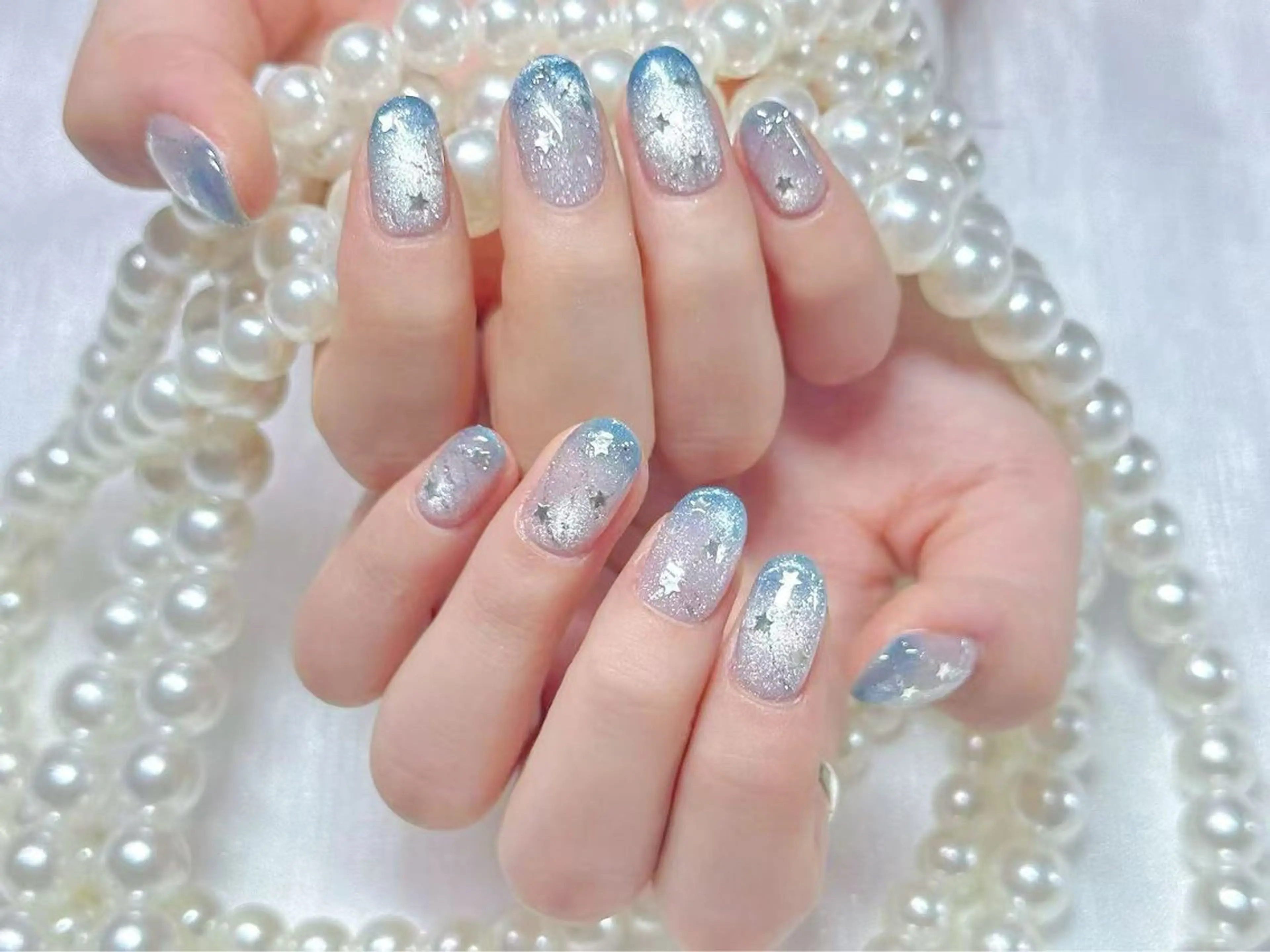 ネイル アートネイル クリアネイル 成人式 長さ出し フラッシュネイル かすみ ✨のネイルデザイン