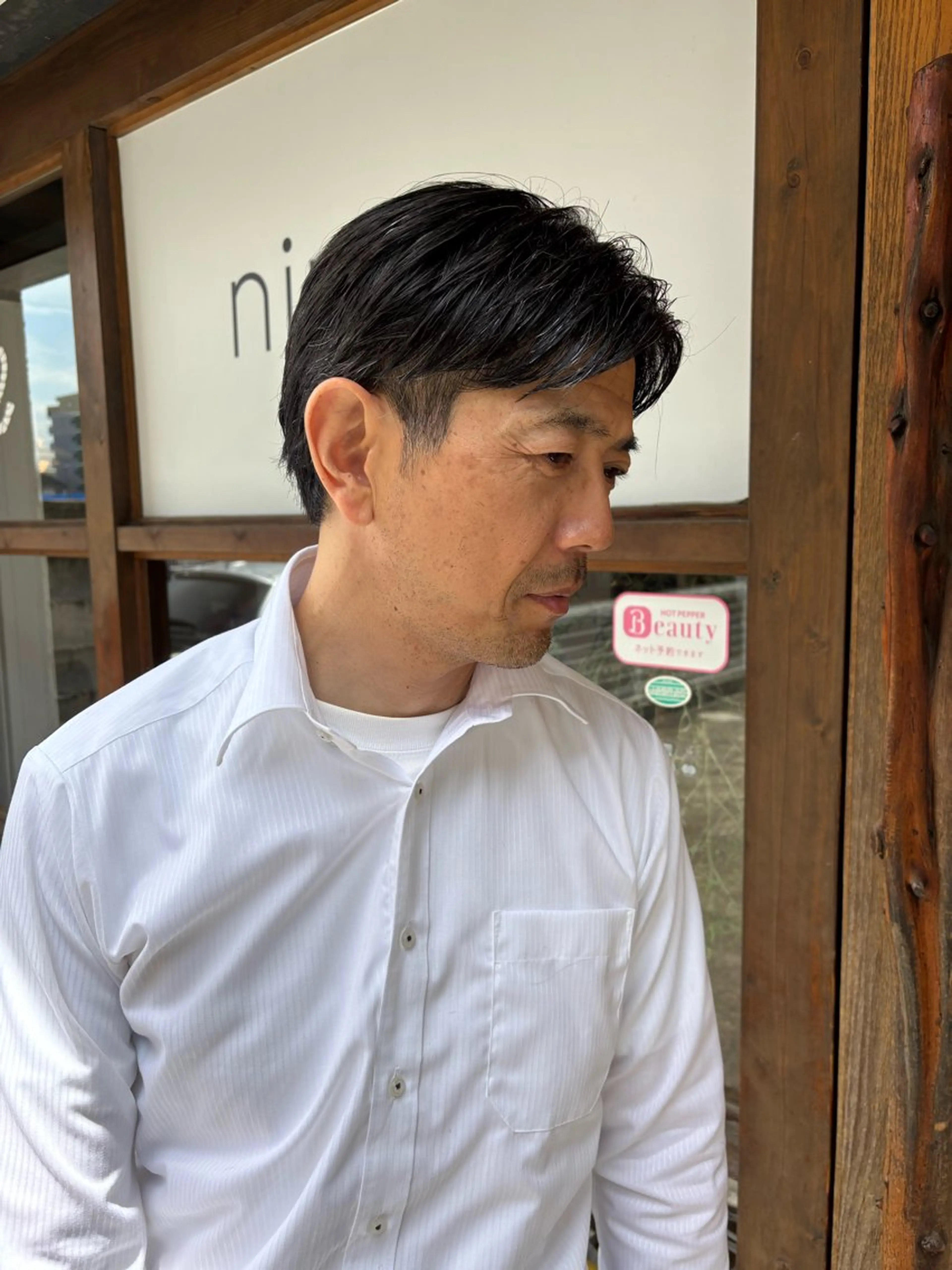 ショート メンズ センターパート フェザーパーマ マッシュウルフ マッシュ メンズパーマ カット 名古屋/メンズカット パーマ/シュンペイのヘアスタイル