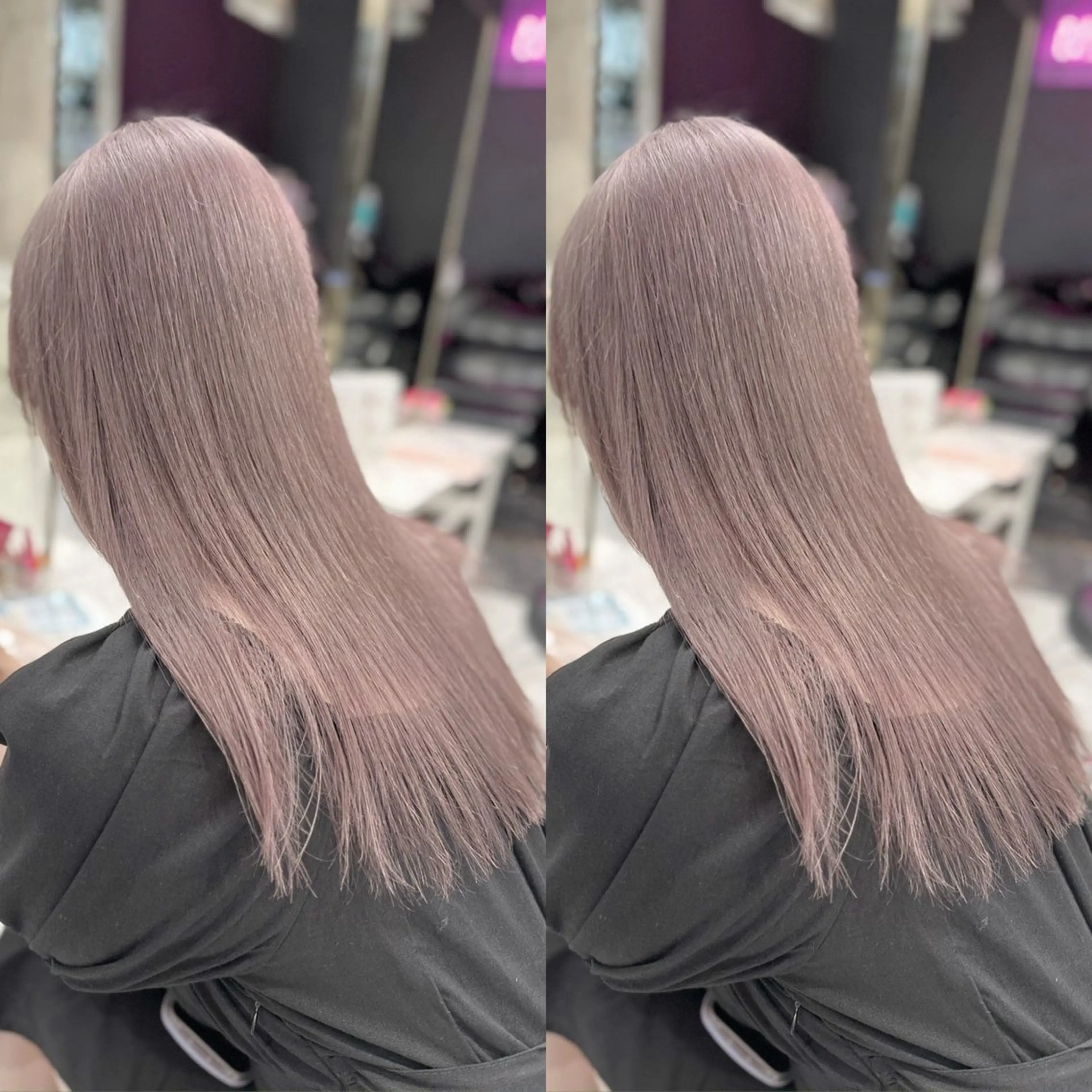 ロング カラー グレージュ ピンクカラー ヘアカラー トリートメント ヘアセット ブリーチ無しダブル カラー🦕まどかのヘアスタイル