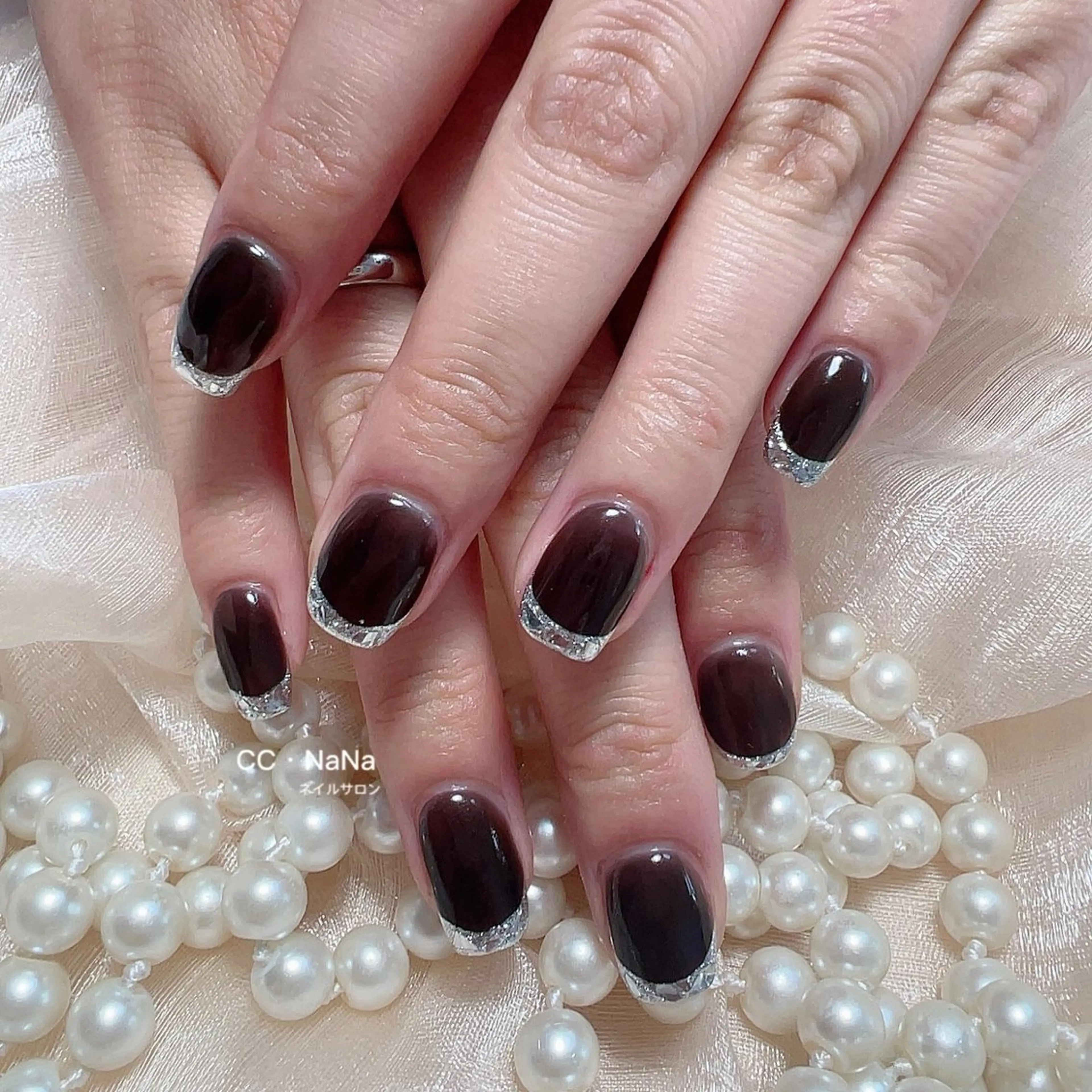 ネイル フレンチネイル ガラスフレンチ ハンドネイル 💎CC・NaNa 韓国風ネイル🌙Cのネイルデザイン