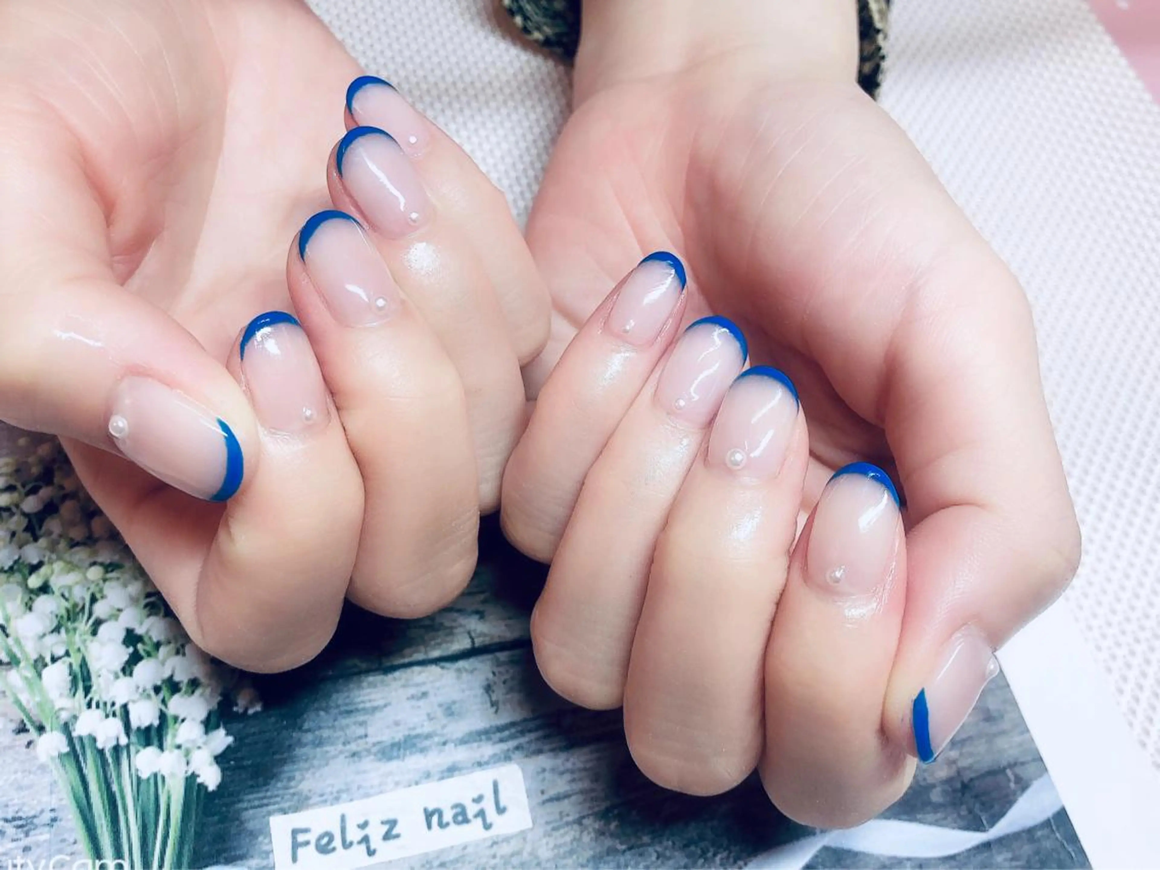 ネイル ブルー フレンチネイル ジェルネイル パラジェル ハンドネイル ユキカ （ネイリスト）のネイルデザイン