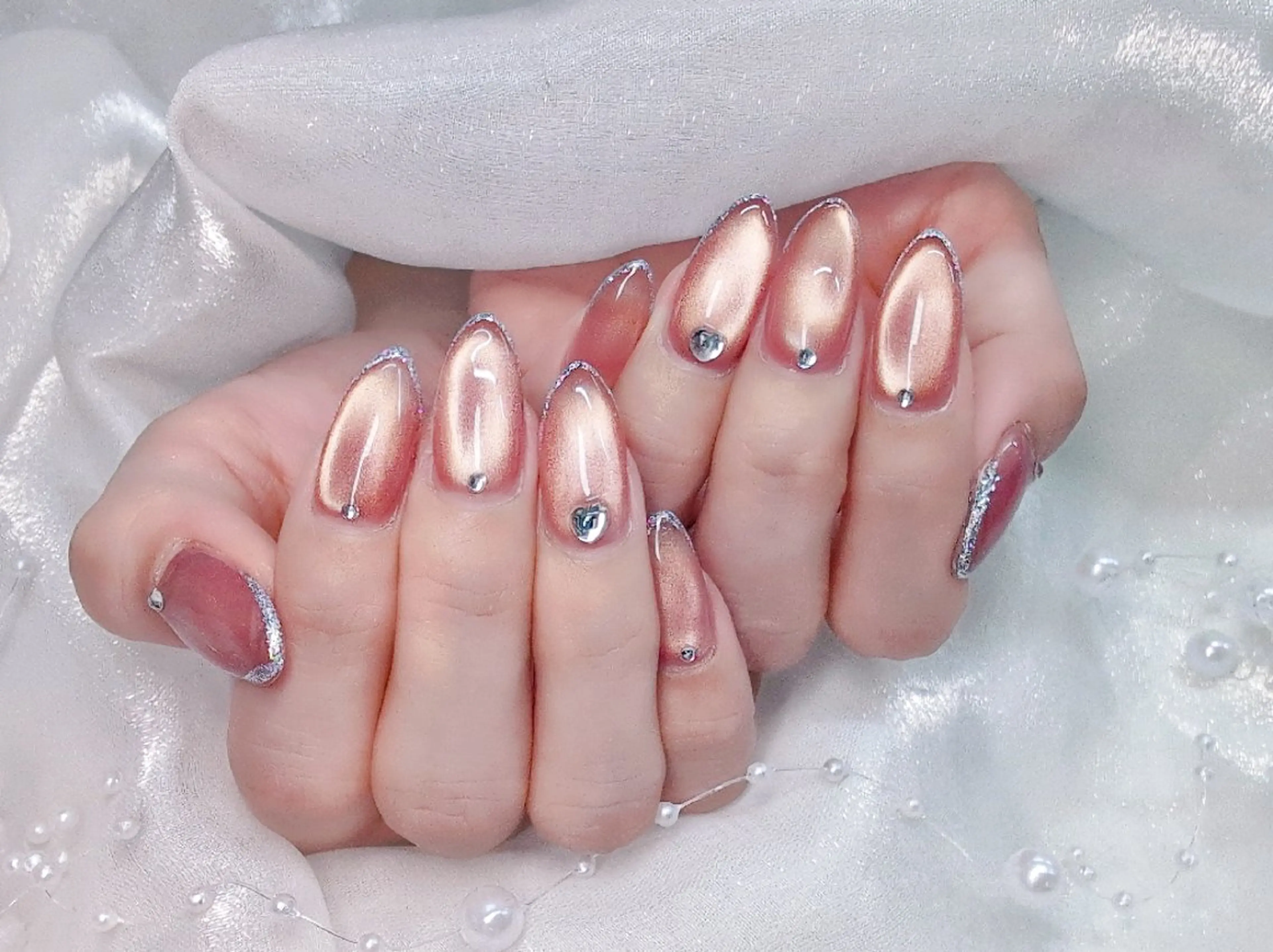 ネイル チークネイル 成人式 長さ出し フラッシュネイル フレンチネイル Chouette Nailのネイルデザイン