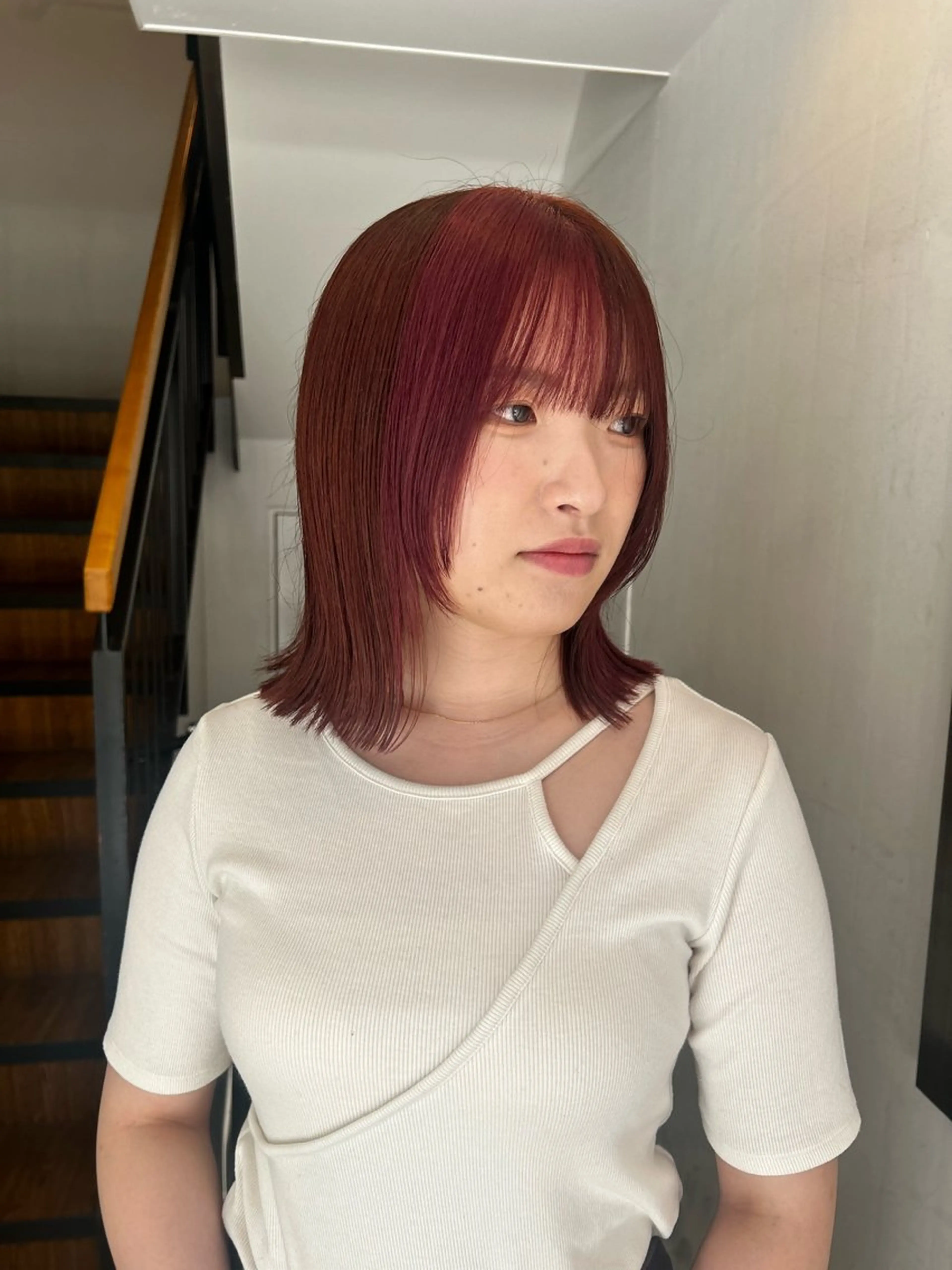 ミディアム カラー カット ヘアカラー トリートメント 心斎橋/レイヤー/ ブリーチ/モエのヘアスタイル