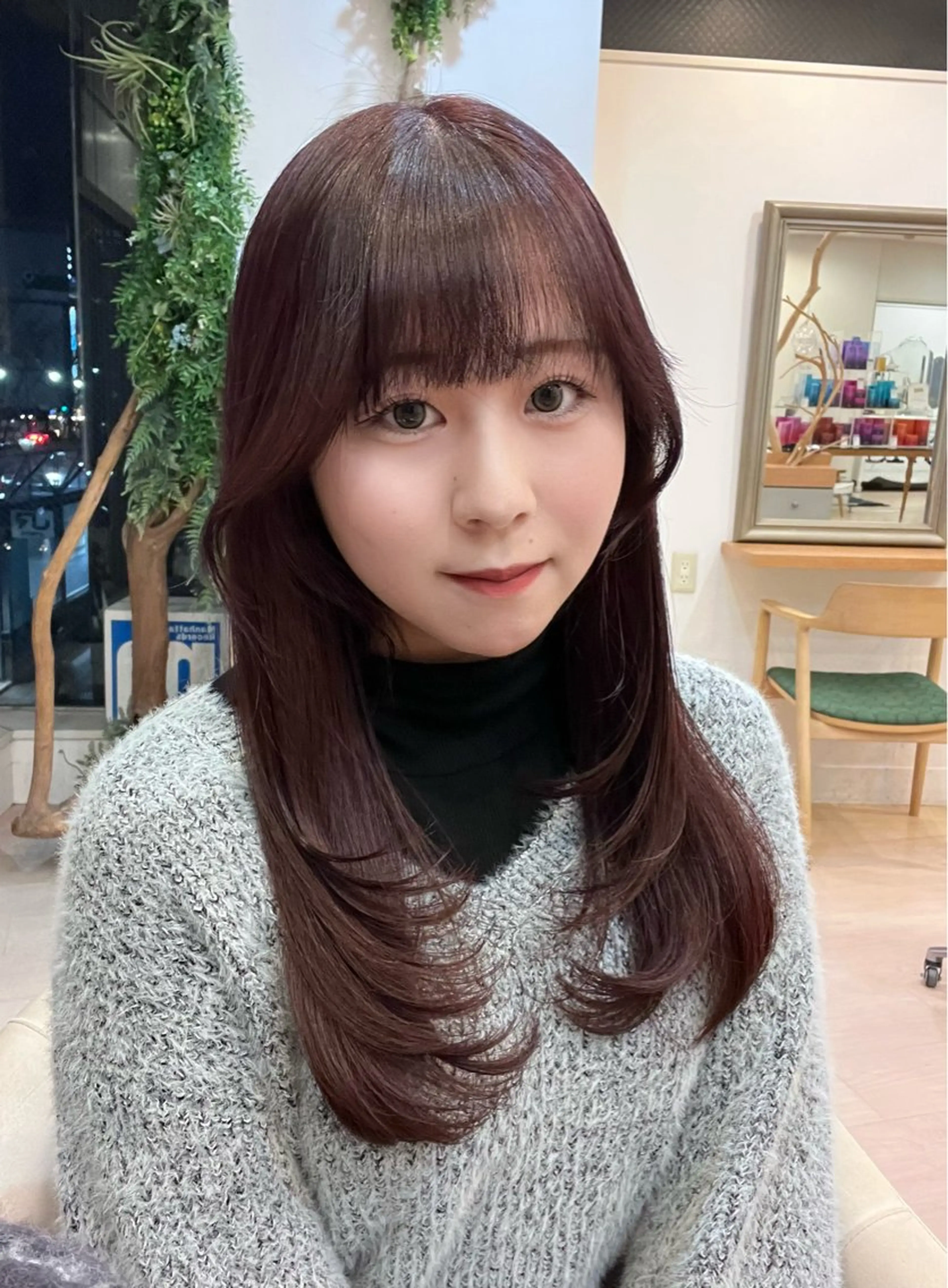 ミディアム カラー ブラウンカラー ピンクカラー ピンクブラウン くびれヘア 顔周りカット LUNA🌙韓国ヘア 🌙レイヤーカットのヘアスタイル