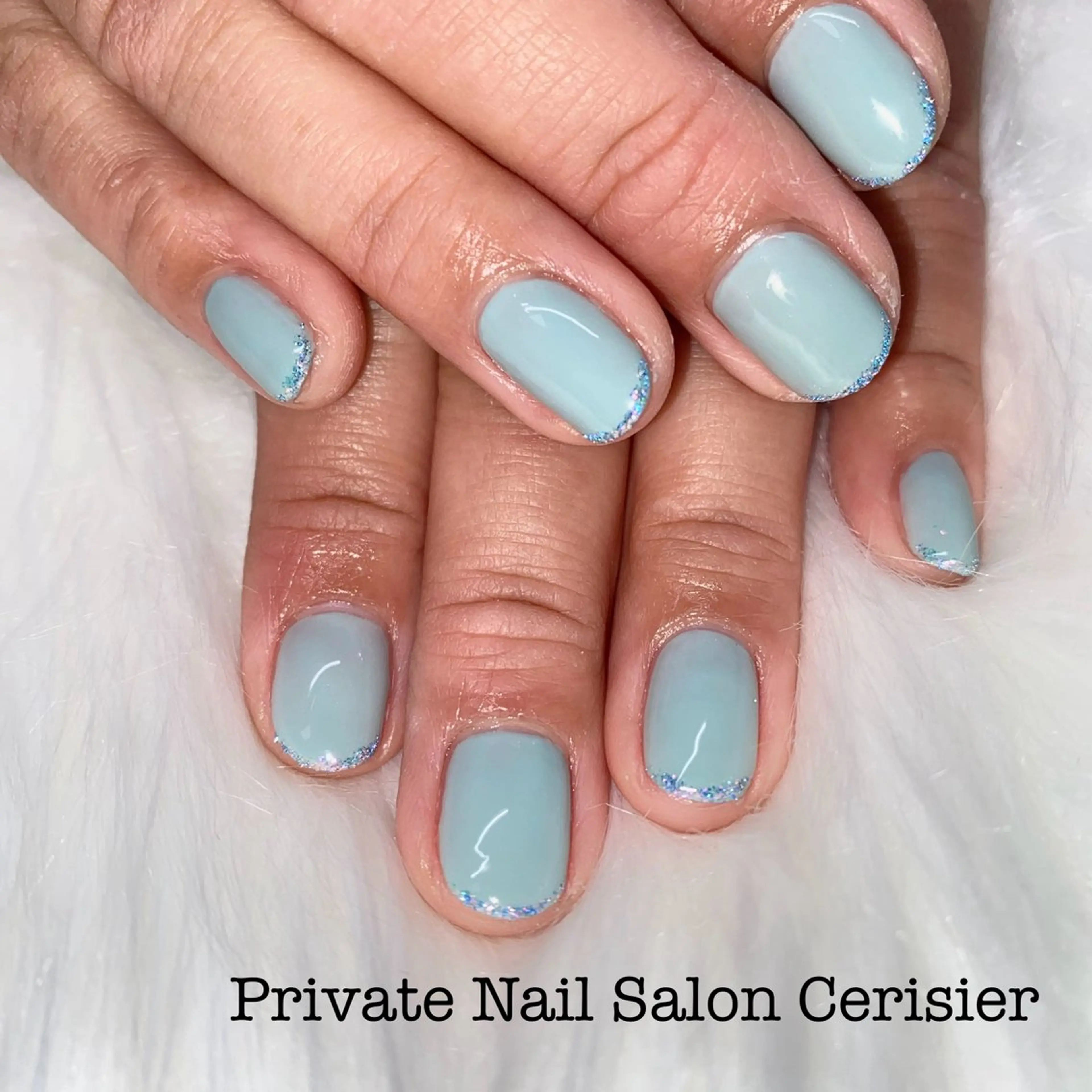 ネイル ブルー フラッシュネイル フレンチネイル ハンドネイル Honda Kaoriのネイルデザイン