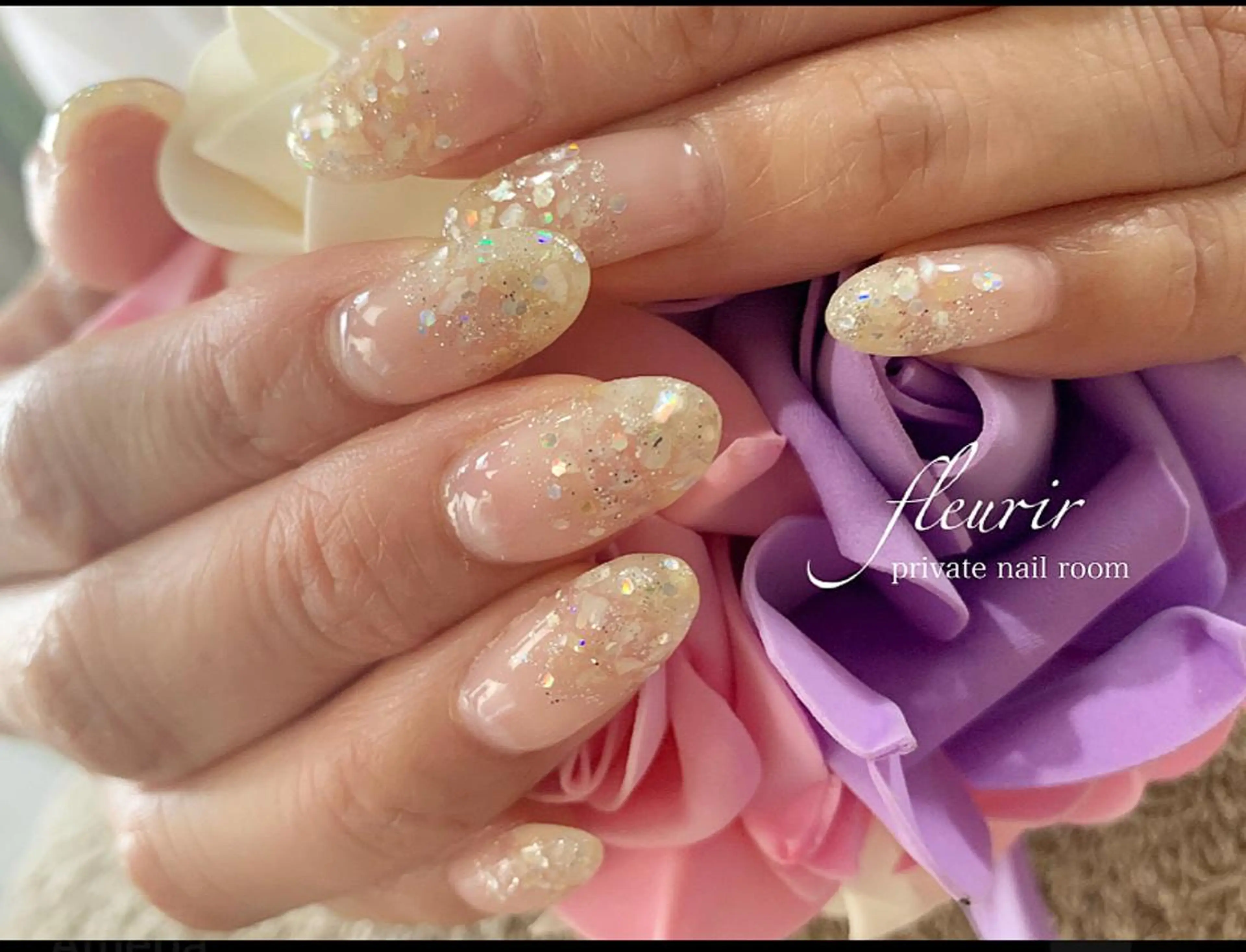 ネイル ゴールド グラデーション ラメ(グリッター) シルバー フルリール 【プライベートサロンのネイルデザイン