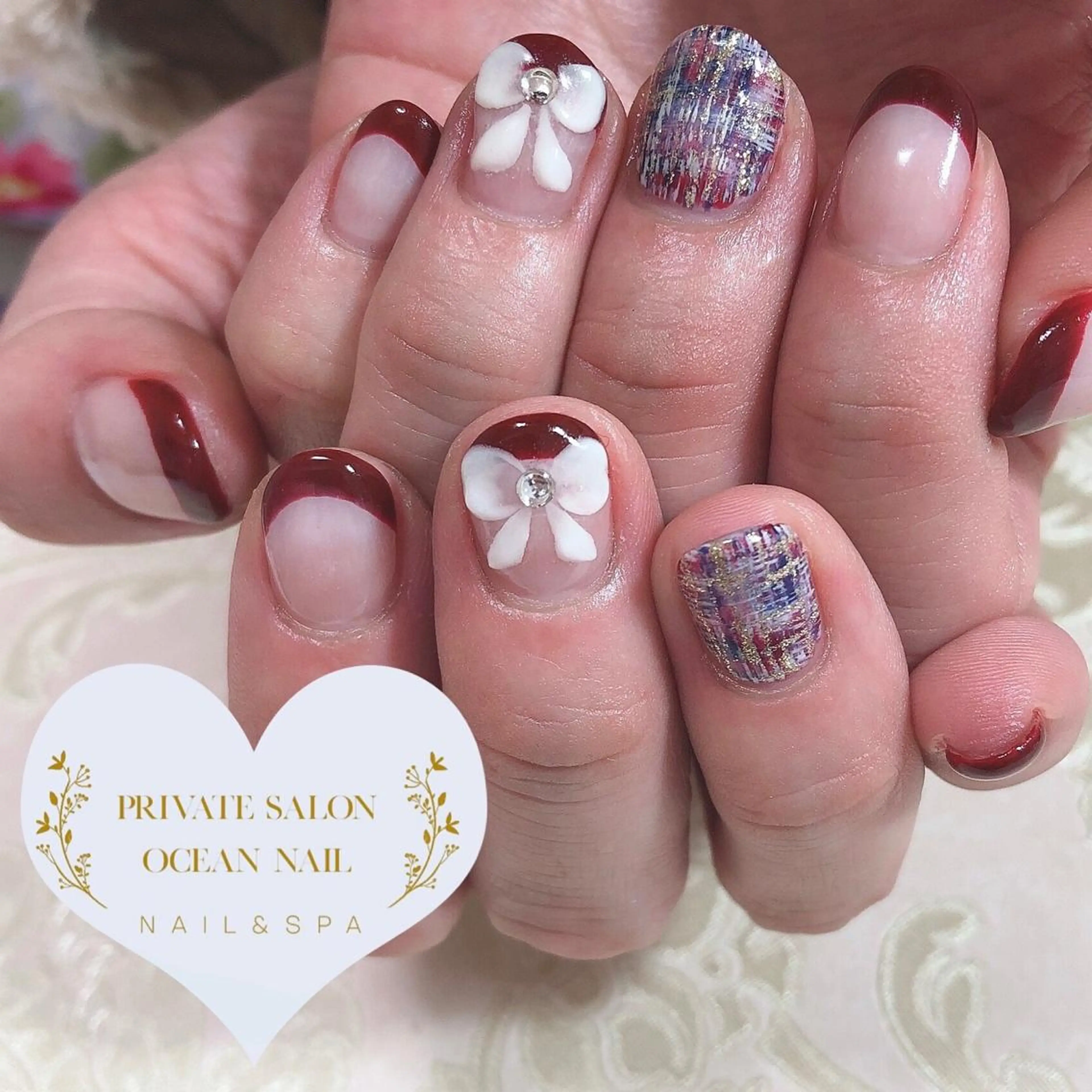 ネイル アートネイル リボン ハンドネイル プライベートサロン oceannailのネイルデザイン