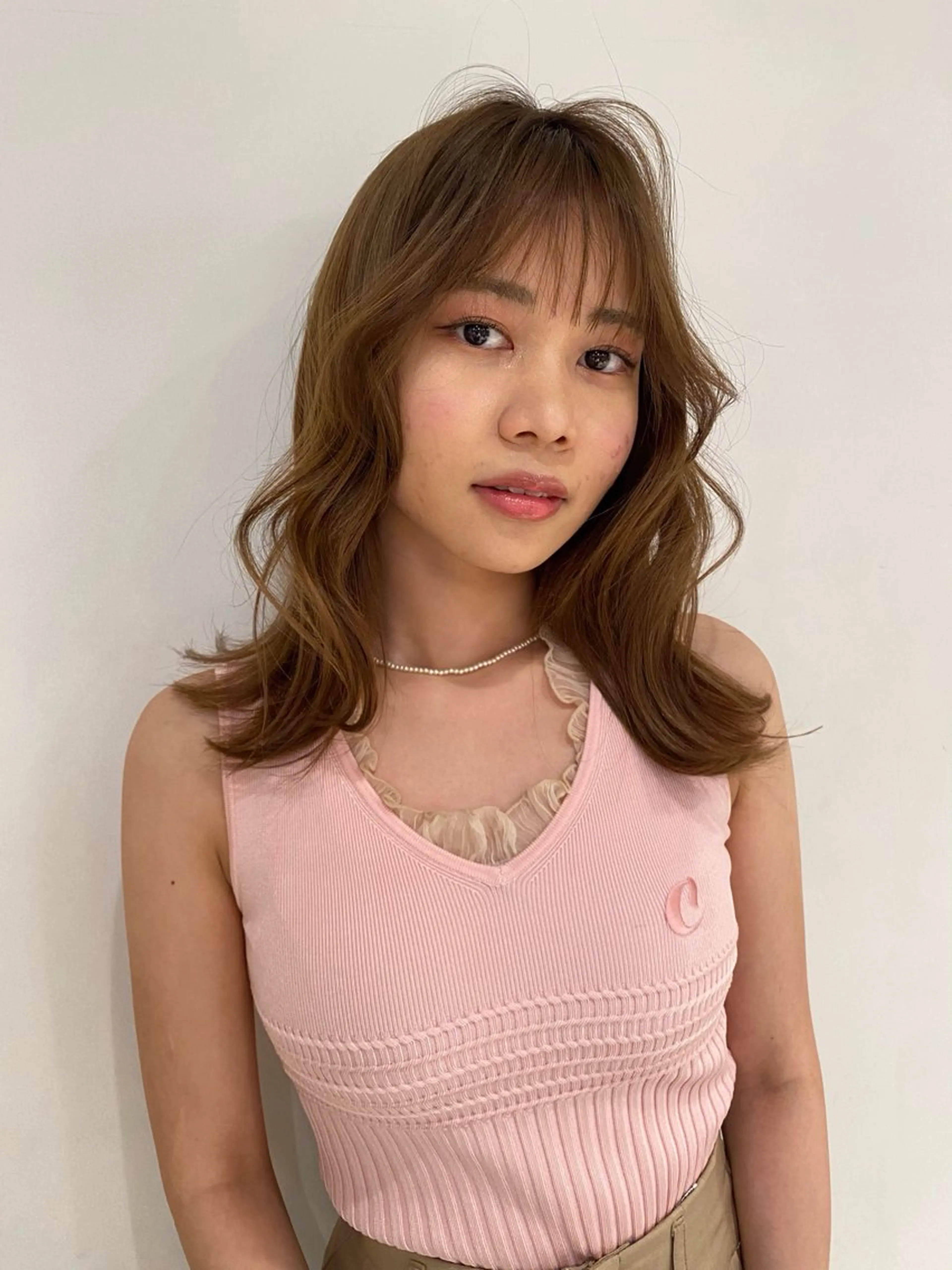 セミロング カラー パーマ レイヤー/透明感/ ブリーチなし/わかなのヘアスタイル