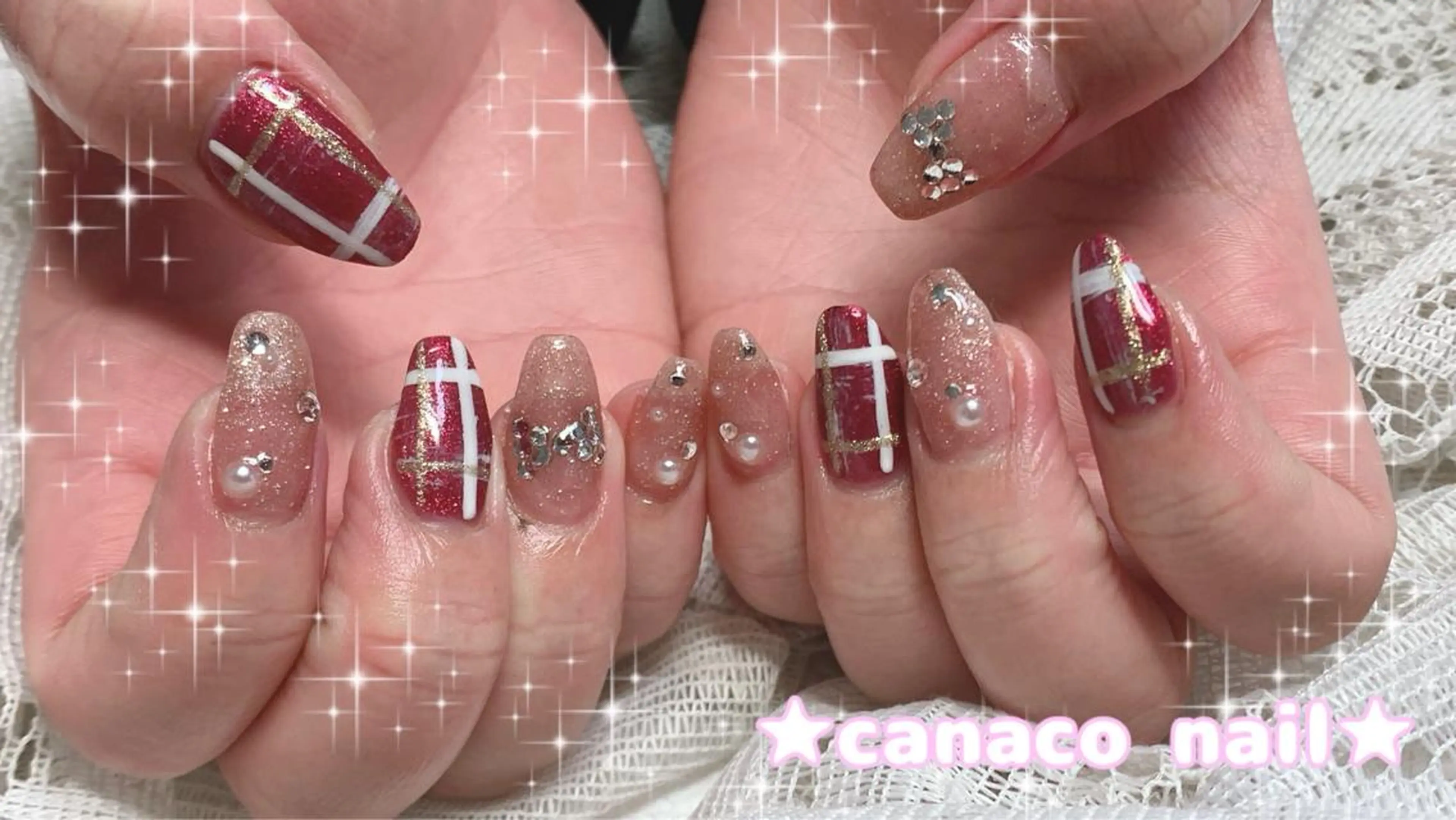 ネイル アートネイル ジェルネイル パラジェル ストーンネイル 冬ネイル ハンドネイル ハンドケア ベテランネイル cnc  nailのネイルデザイン