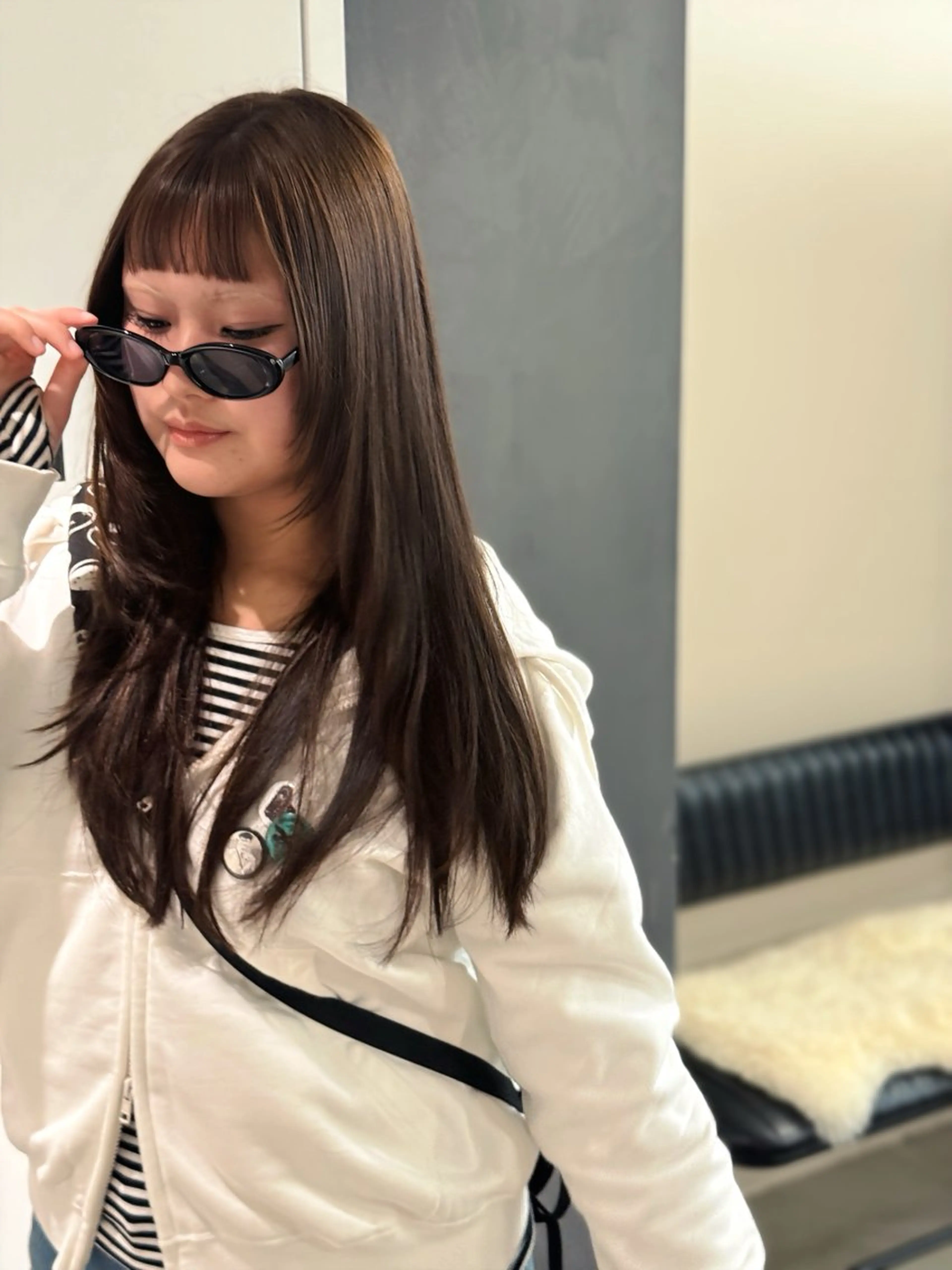 ロング カラー ハイレイヤー レイヤーカット オン眉 韓国・透明感カラー ／堀江／みずき🐩のヘアスタイル