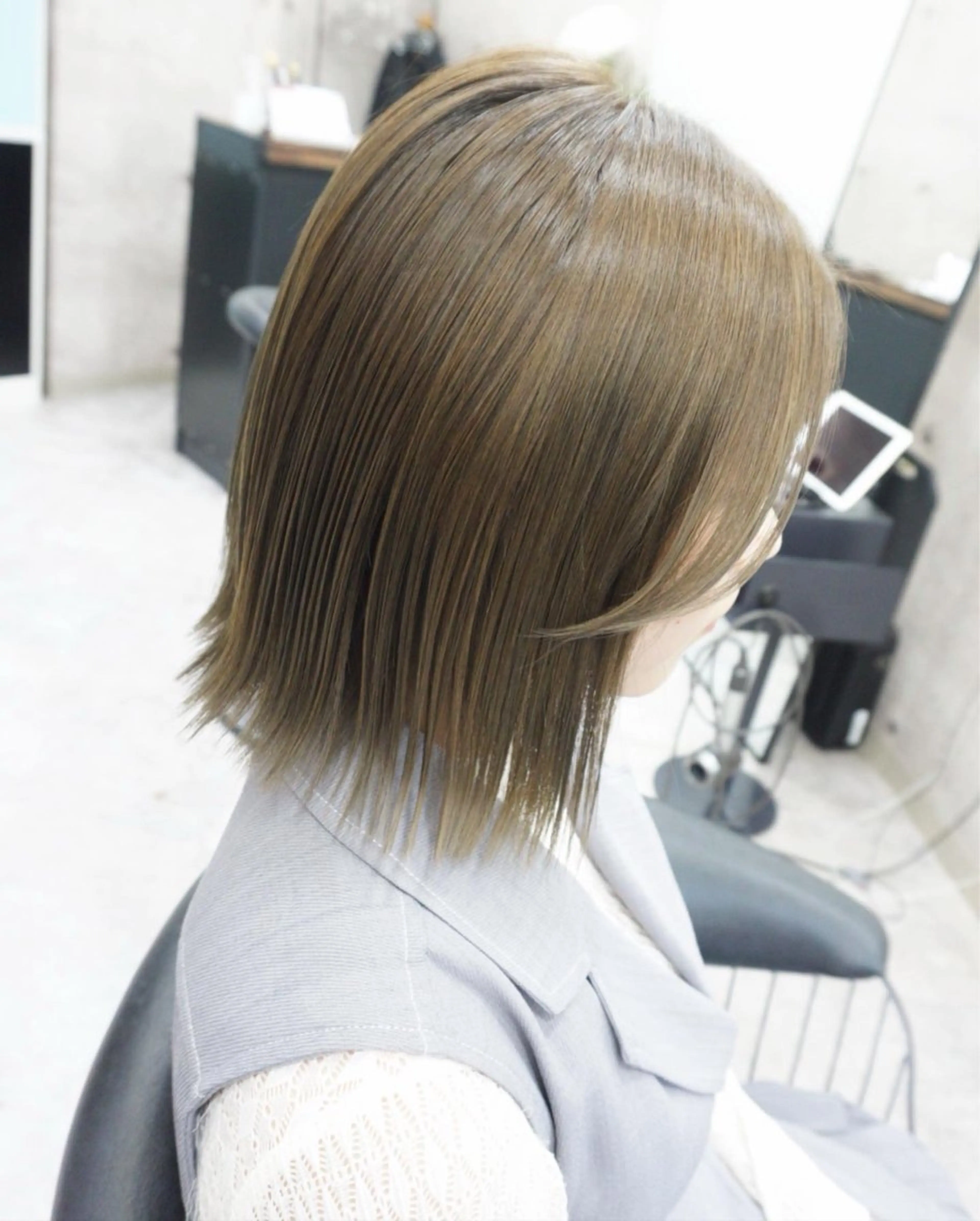 ミディアム シアーブラウン ボブ カット ヘアカラー トリートメント hair teria ryu 大塚のヘアスタイル